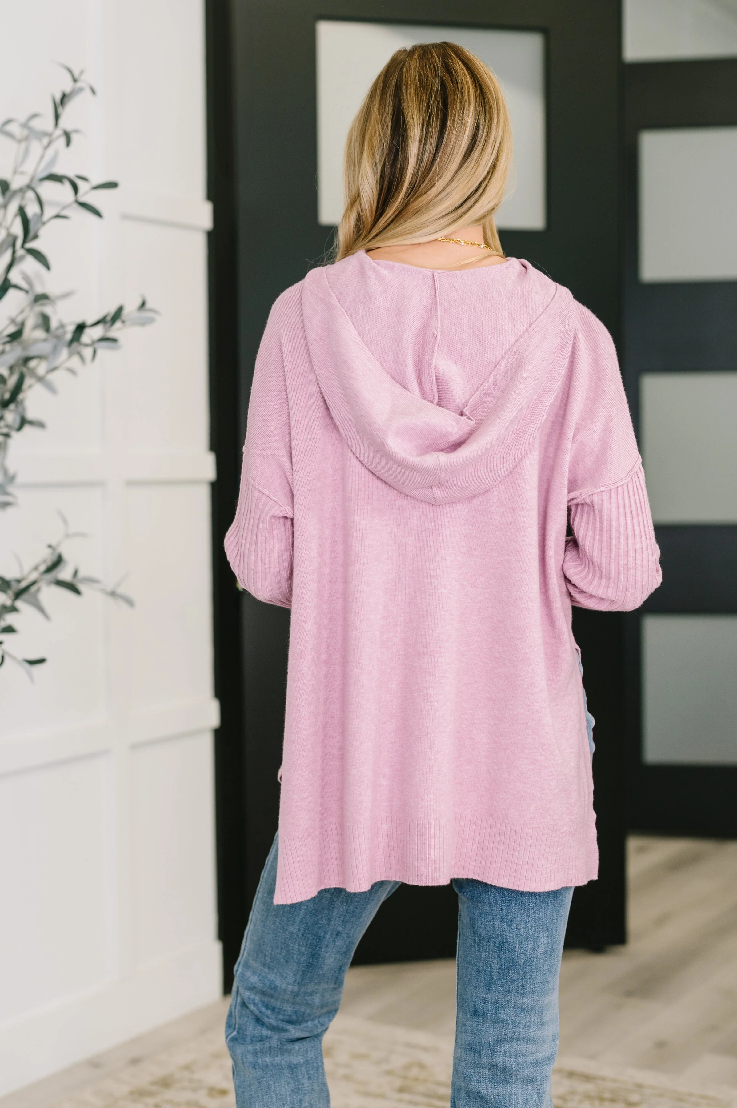 Running Late Hooded Long Sleeve in Mauve - Image 4