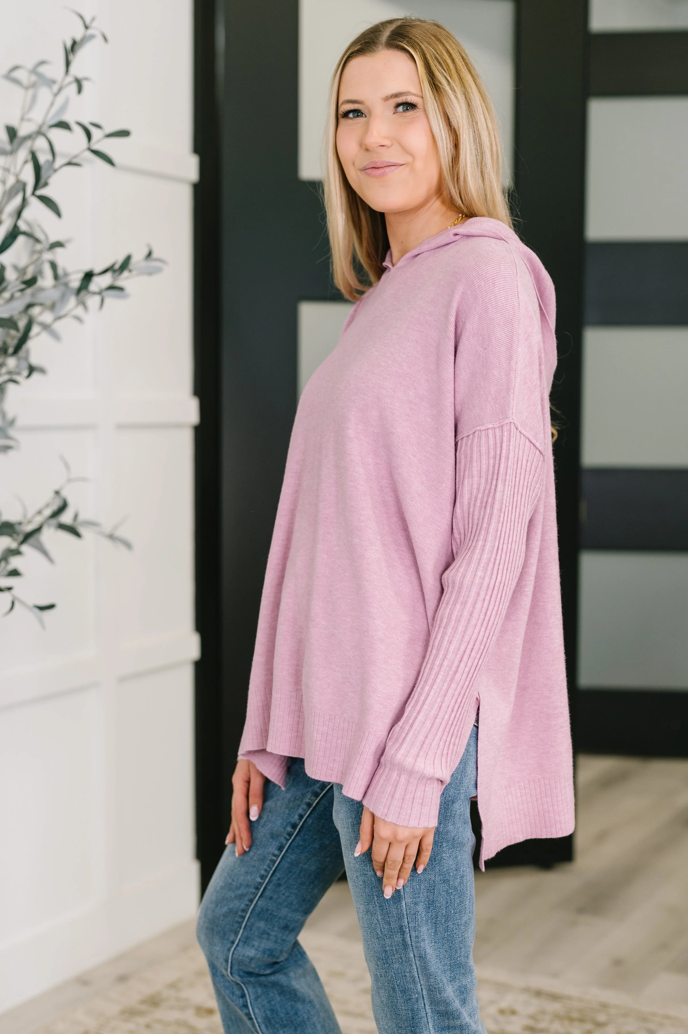 Running Late Hooded Long Sleeve in Mauve - Image 5