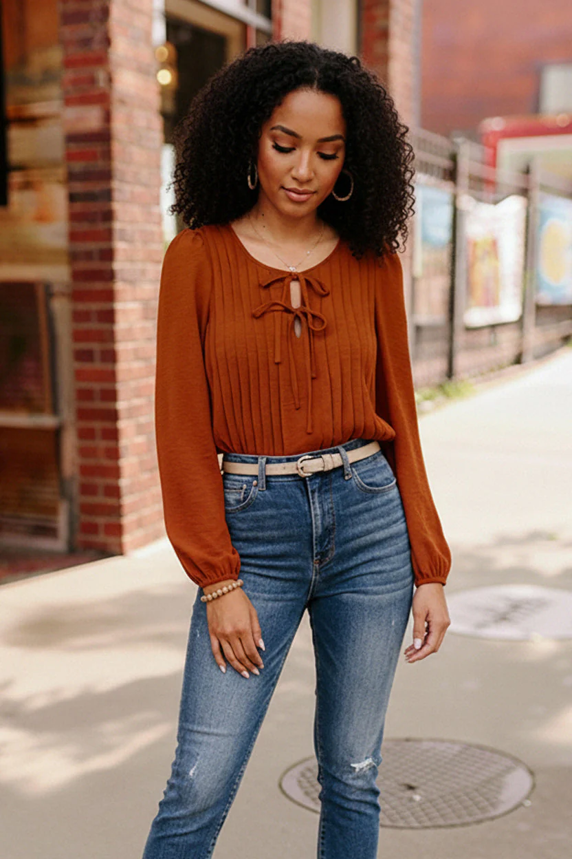 Copper Charm Pleated Blouse - Image 3