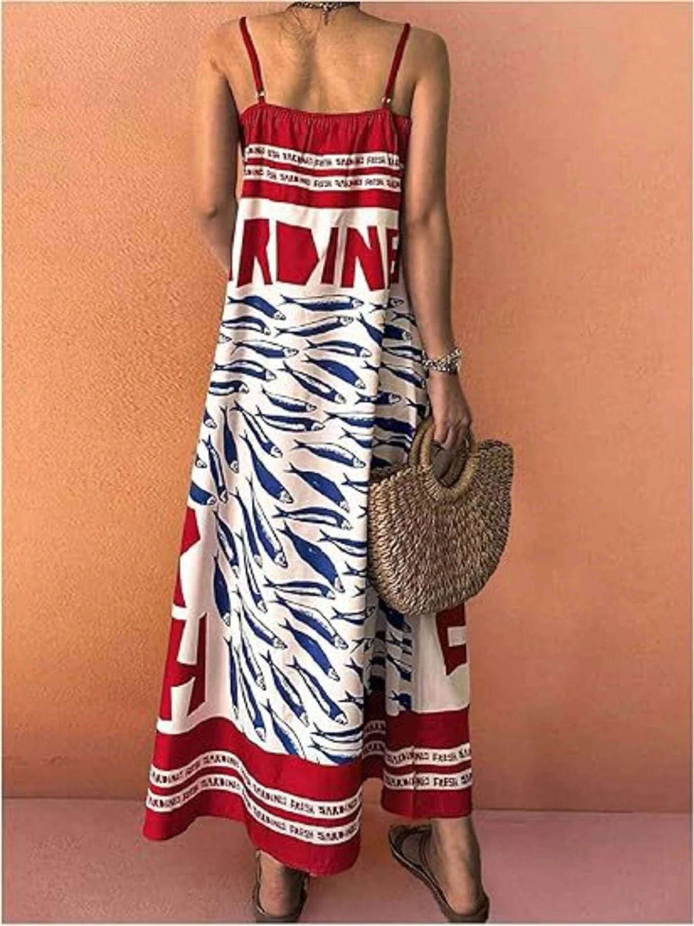 Sardine Print Spaghetti Strap Maxi Dress - Image 3
