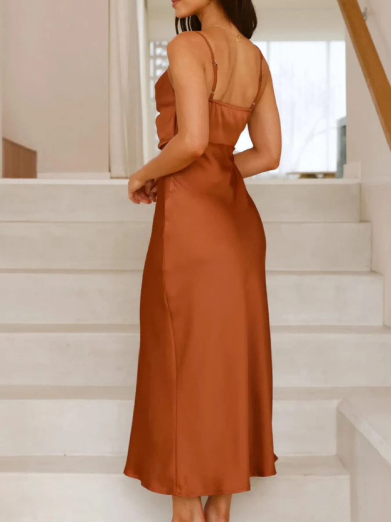 Satin Asymmetrical Midi Dress - Image 26