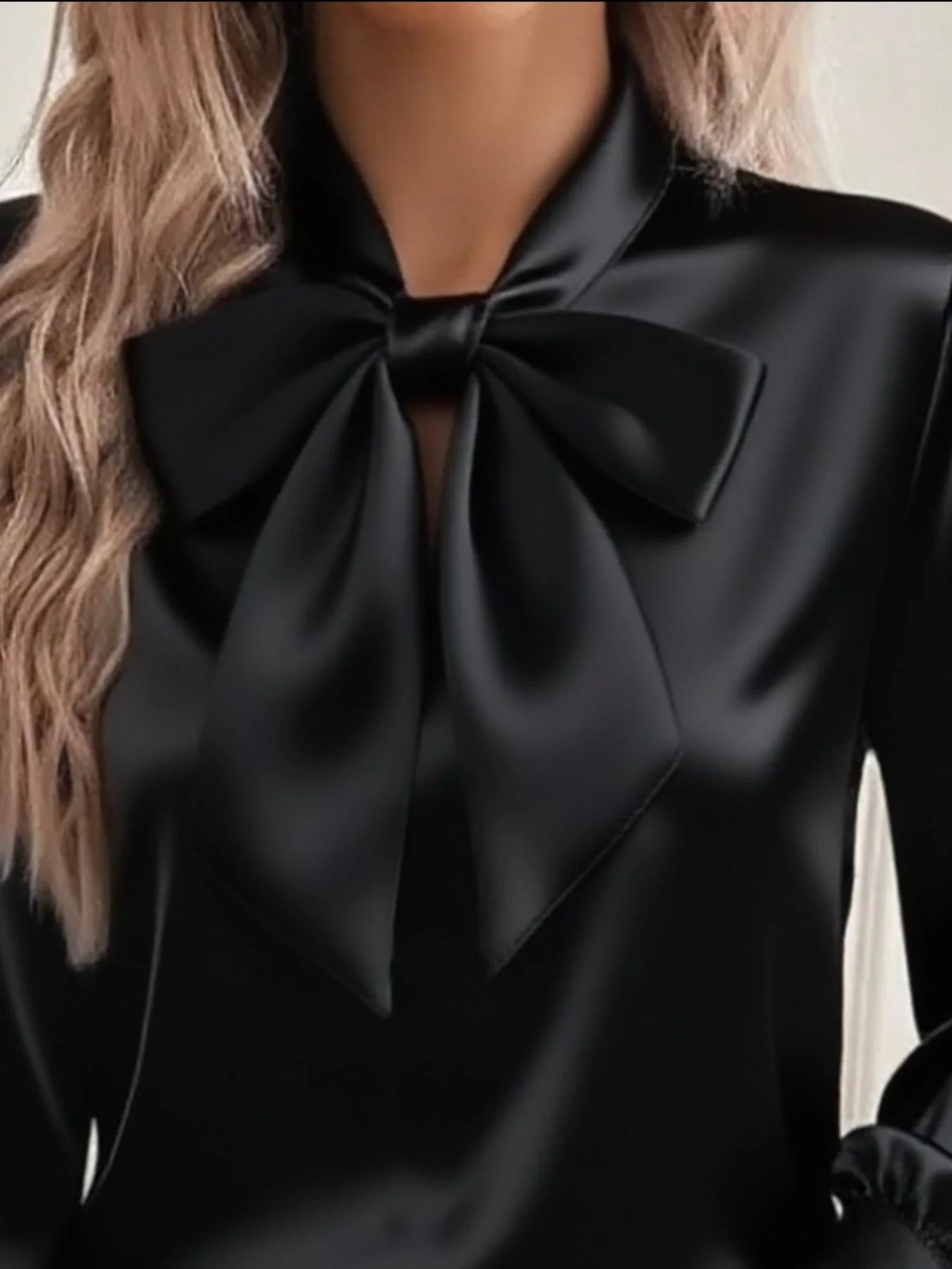 Satin Bow Tie Long Sleeve Top - Image 8
