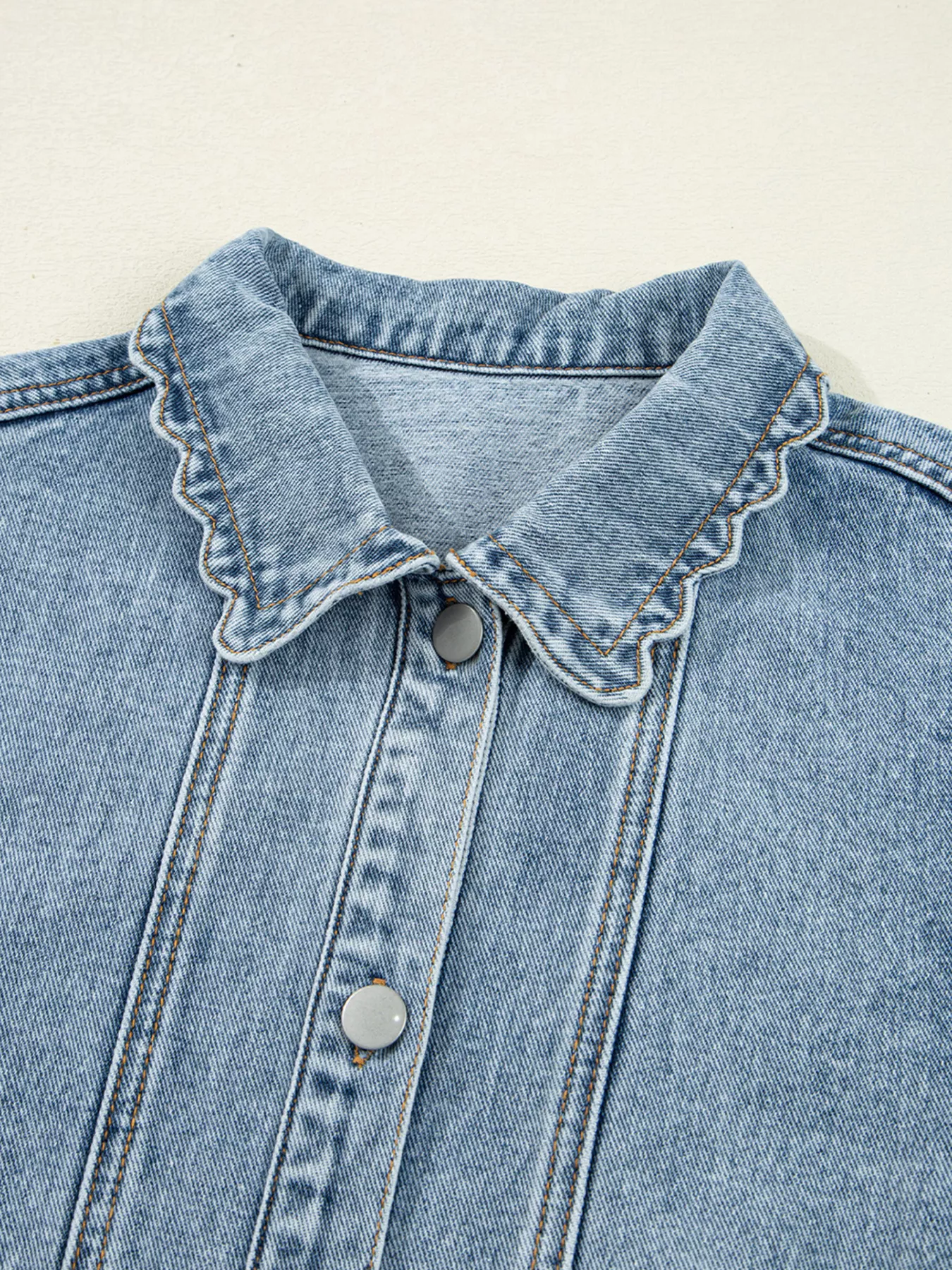 Scallop Trim Collar Patched Pocket Button Up Denim Jacket - Image 8