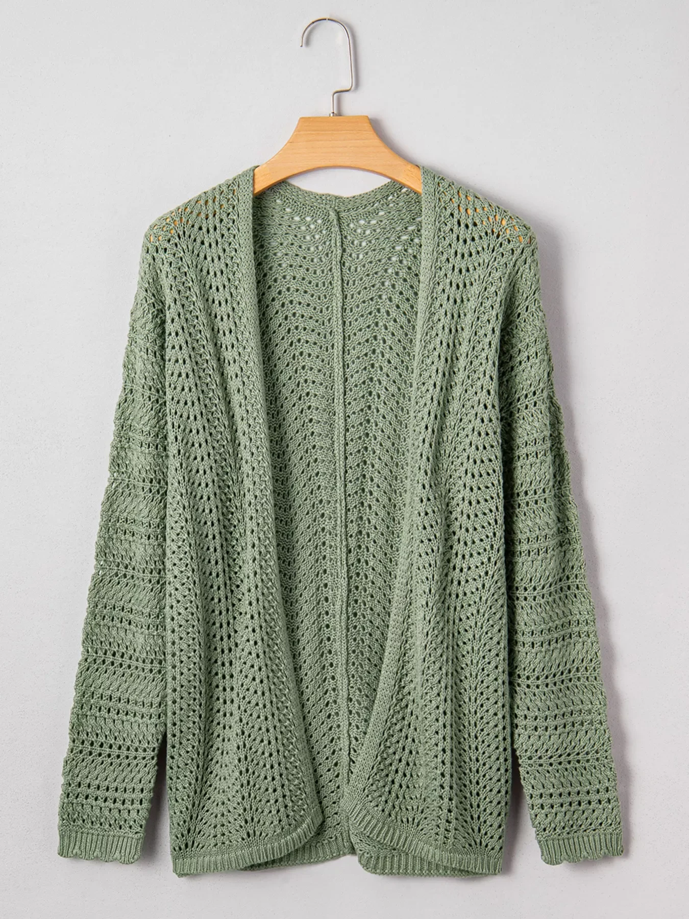 Scalloped Edge Eyelet Knit Batwing Sleeve Cardigan - Image 2