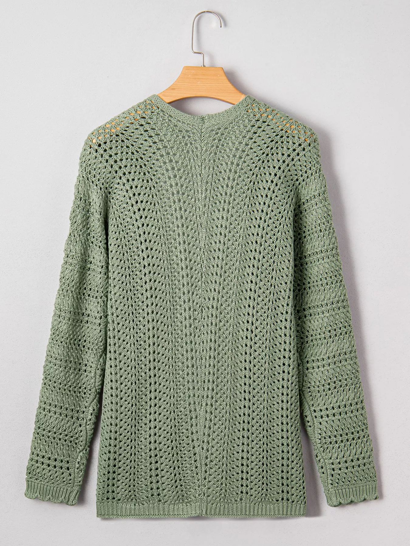 Scalloped Edge Eyelet Knit Batwing Sleeve Cardigan - Image 3