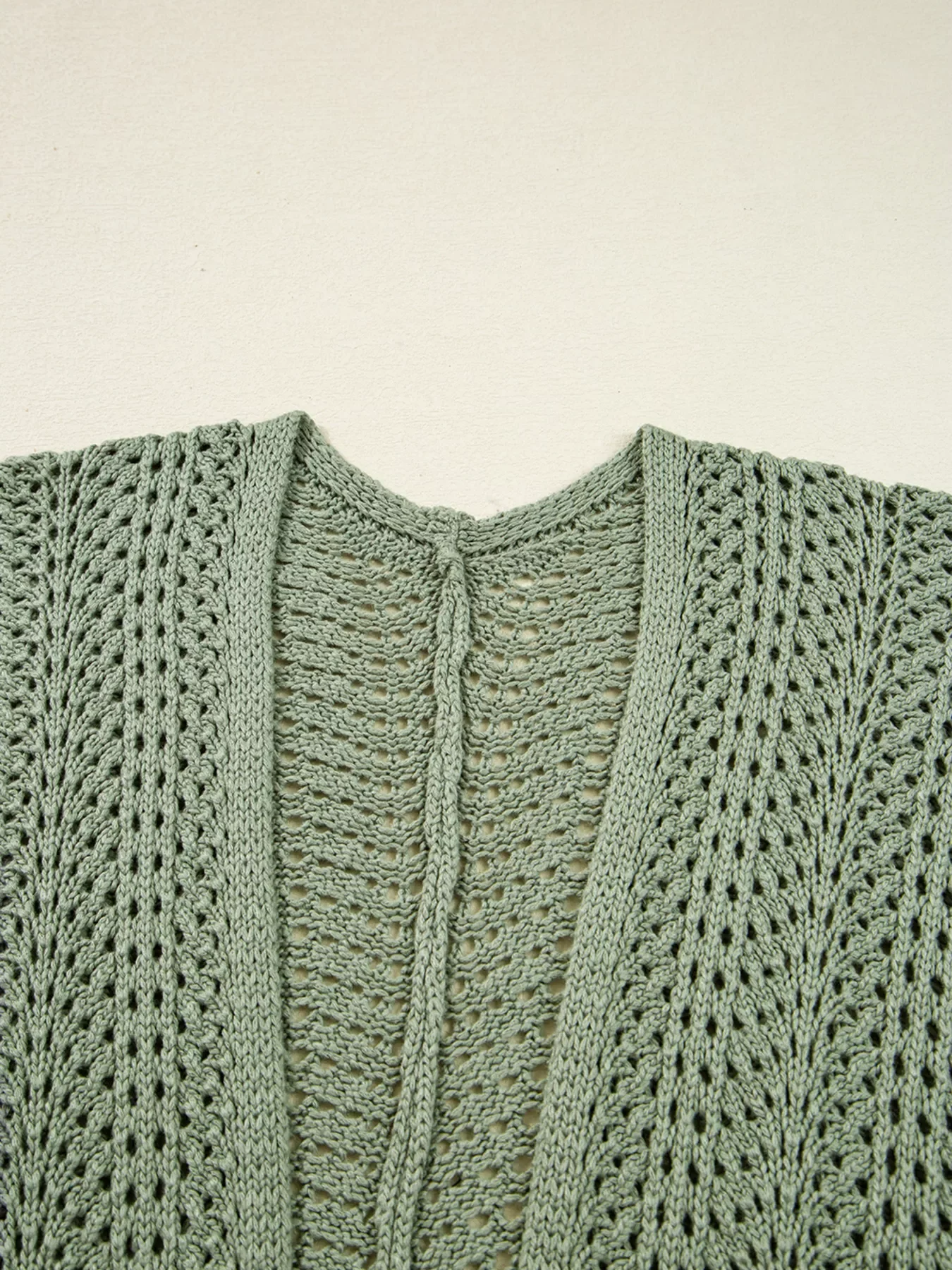 Scalloped Edge Eyelet Knit Batwing Sleeve Cardigan - Image 4