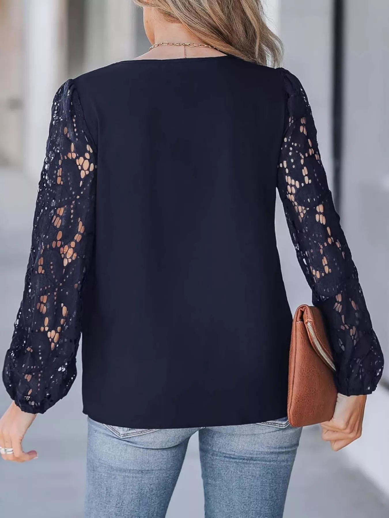 Scalloped Neckline Lace Sleeve Blouse - Image 11