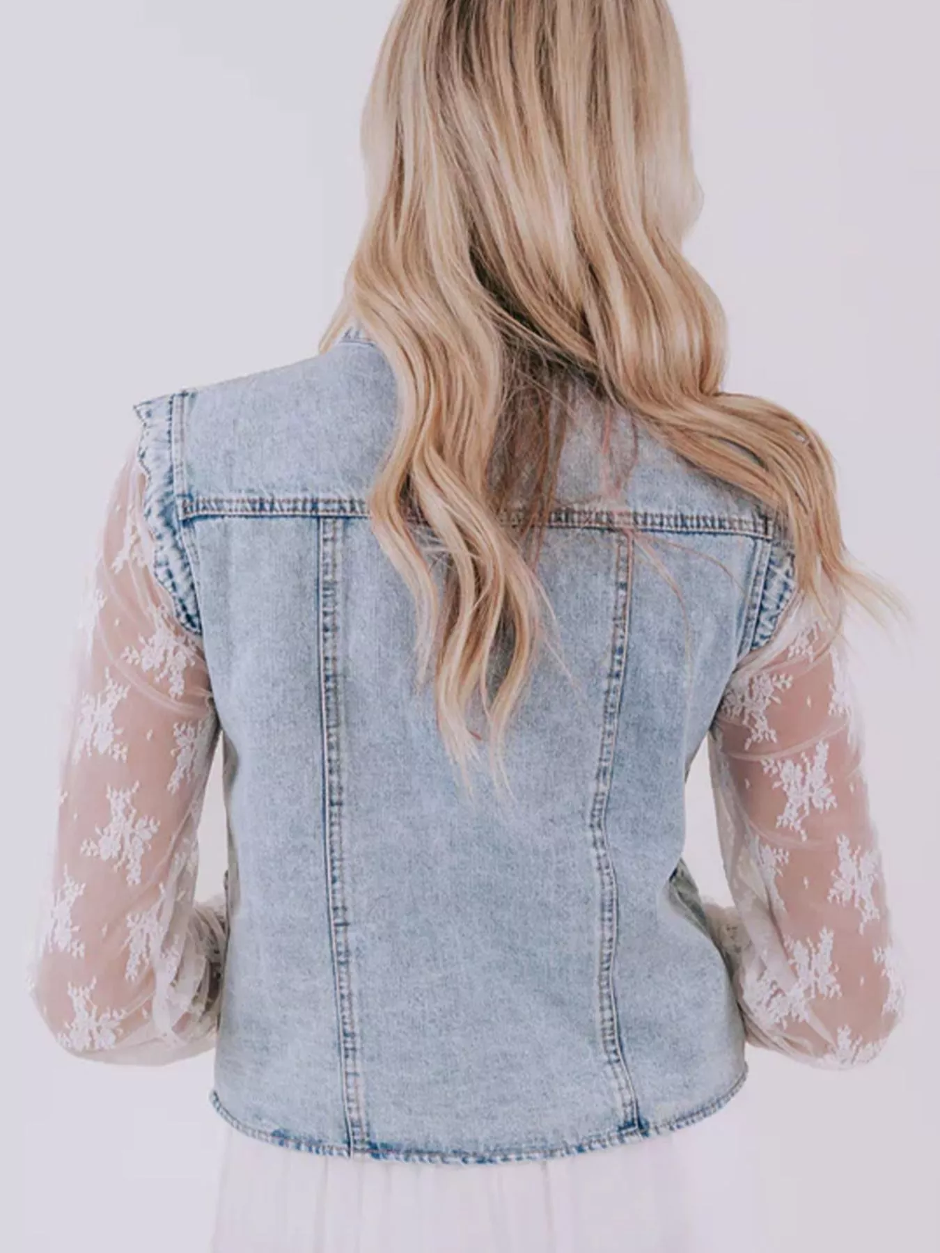 Scalloped Trim Patch Pocket Button Front Denim Vest - Image 3