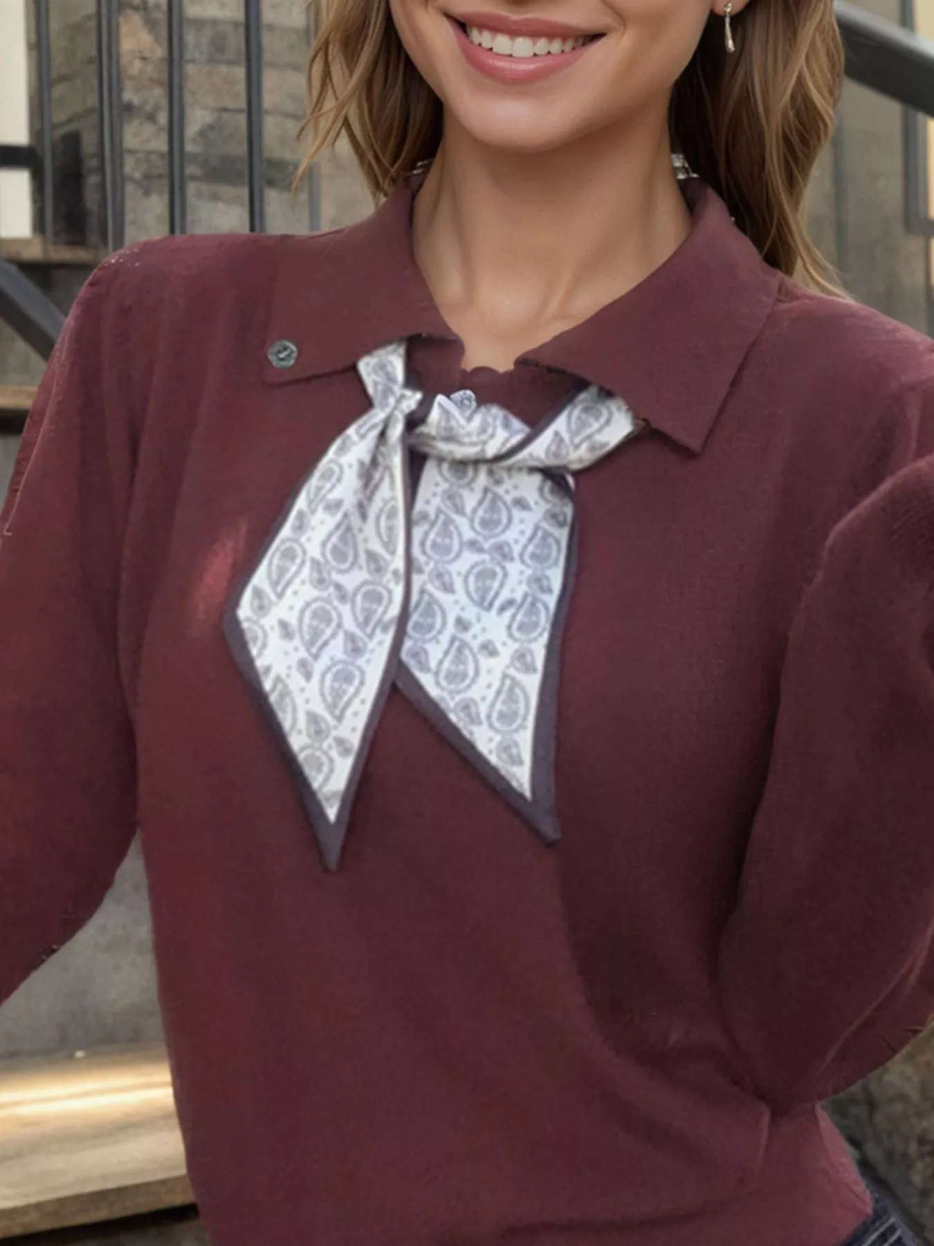 Scarf-Accented Long Sleeve Sweater - Image 12