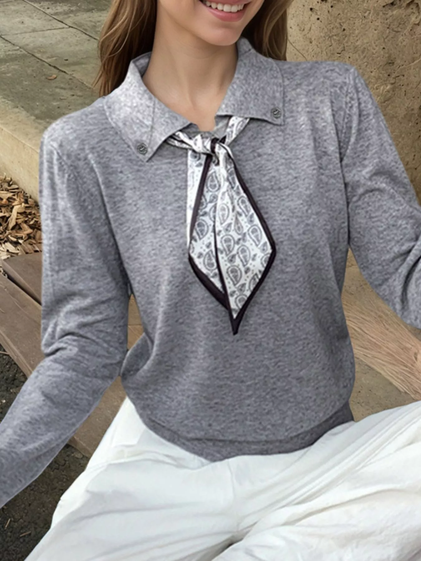 Scarf-Accented Long Sleeve Sweater - Image 5