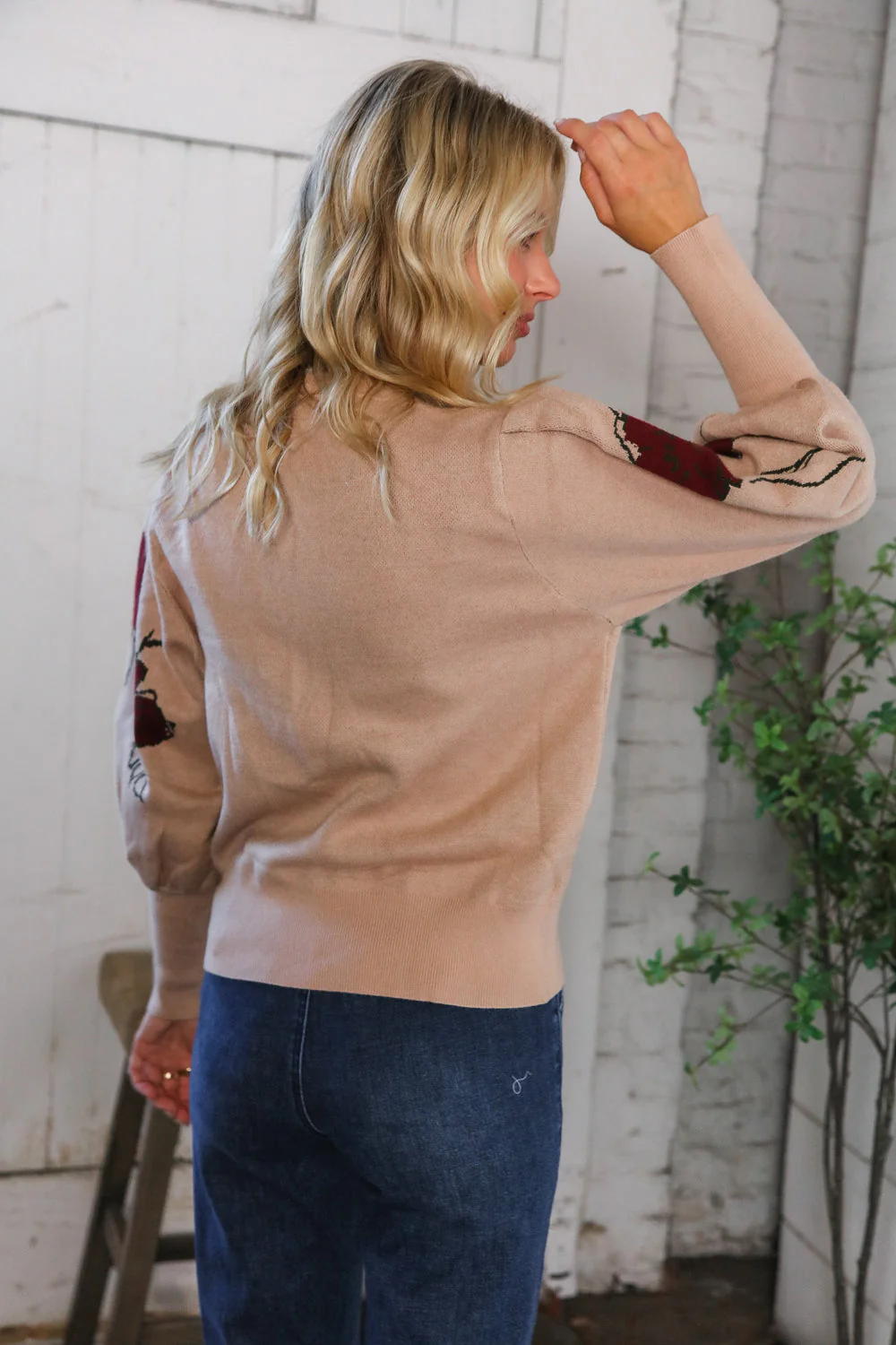 Scarlet Petals Bubble Sleeve Sweater - Image 5