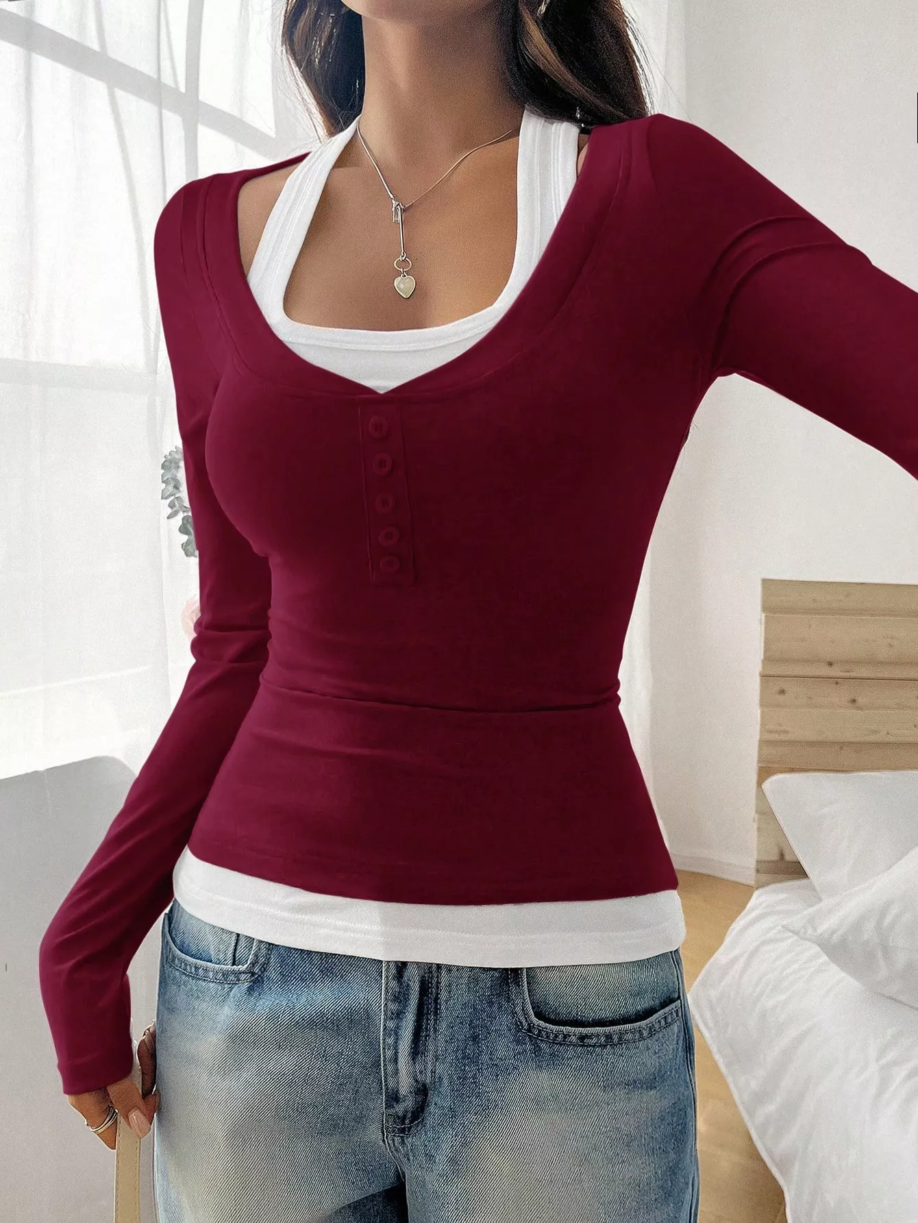 Scoop Neck Long Sleeve T-Shirt - Image 25