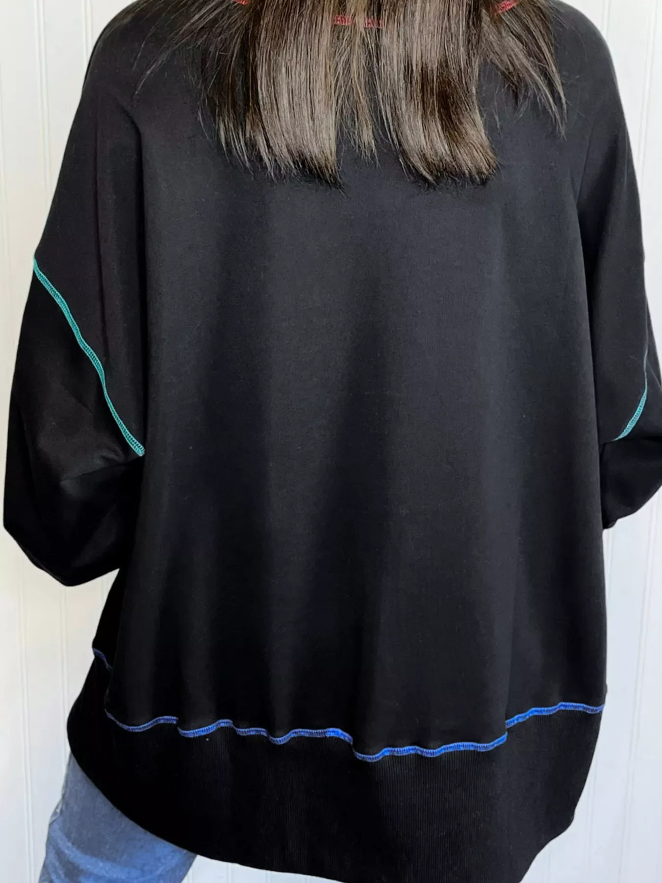 Sequin Joy Letter Graphic Contrast Seam Detail Drop Shoulder Sweatshirt - Image 3