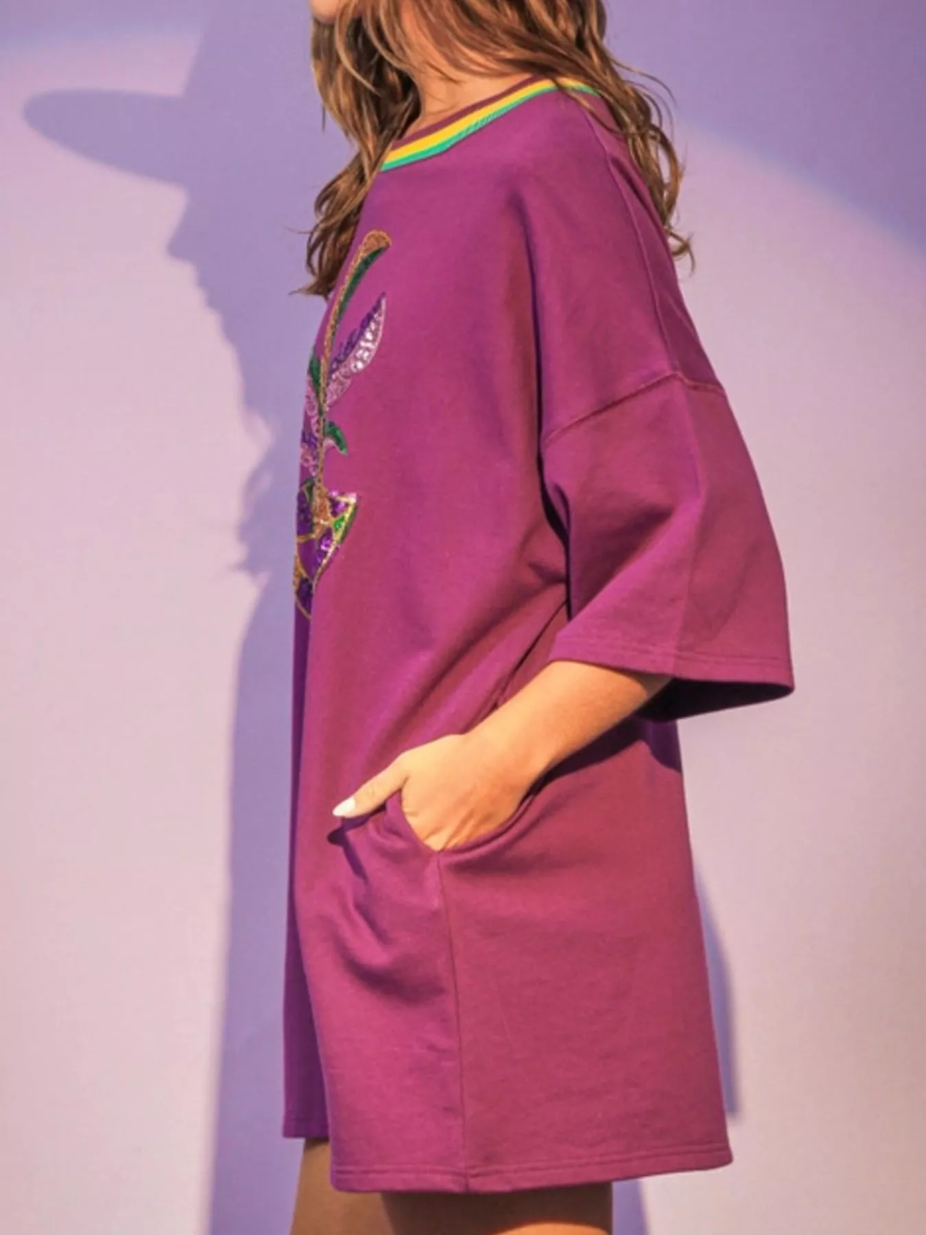 Sequin Round Neck 3/4 Sleeve Dress - Image 5