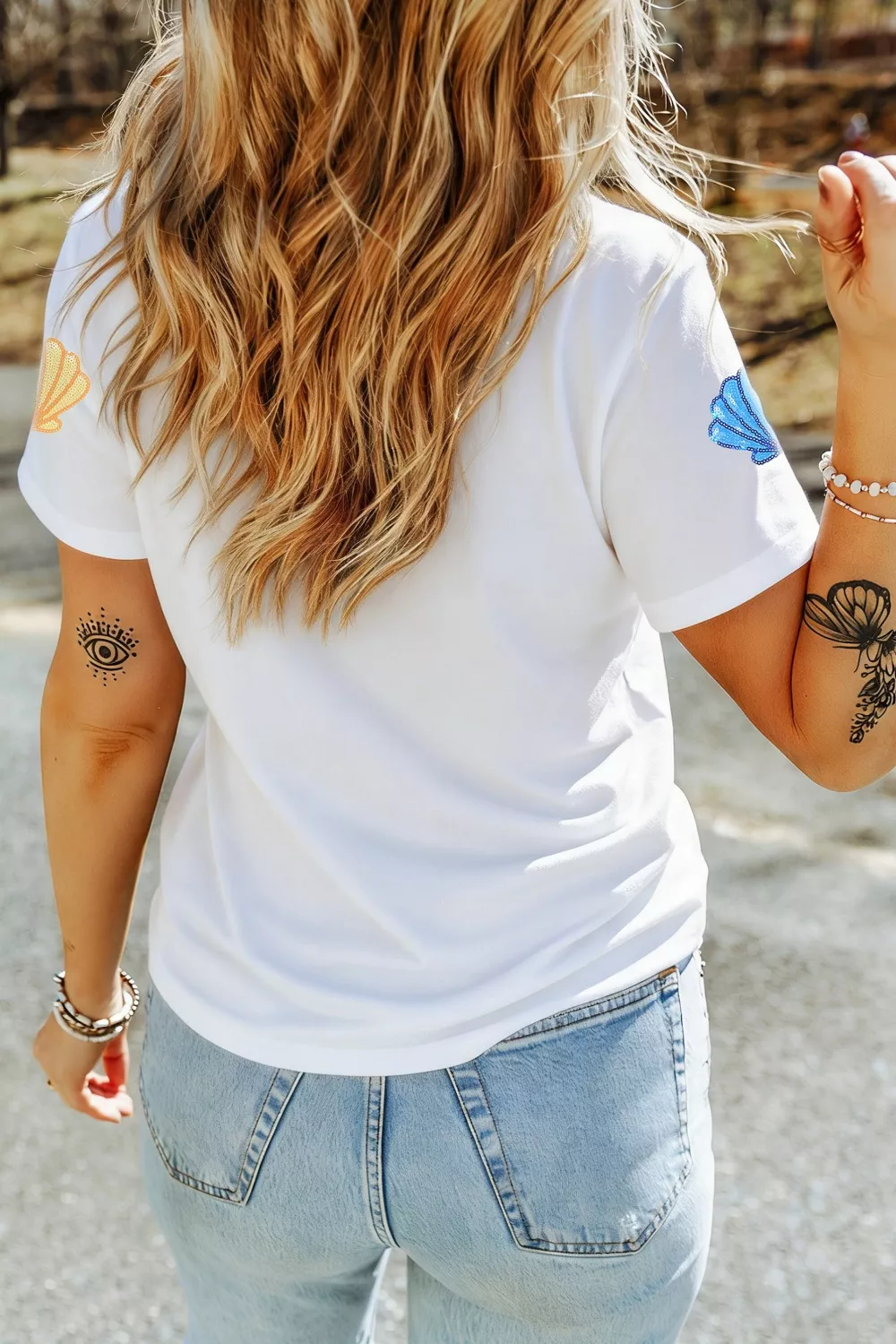 Sequin Shell Graphic Summer Loose T Shirt - Image 3