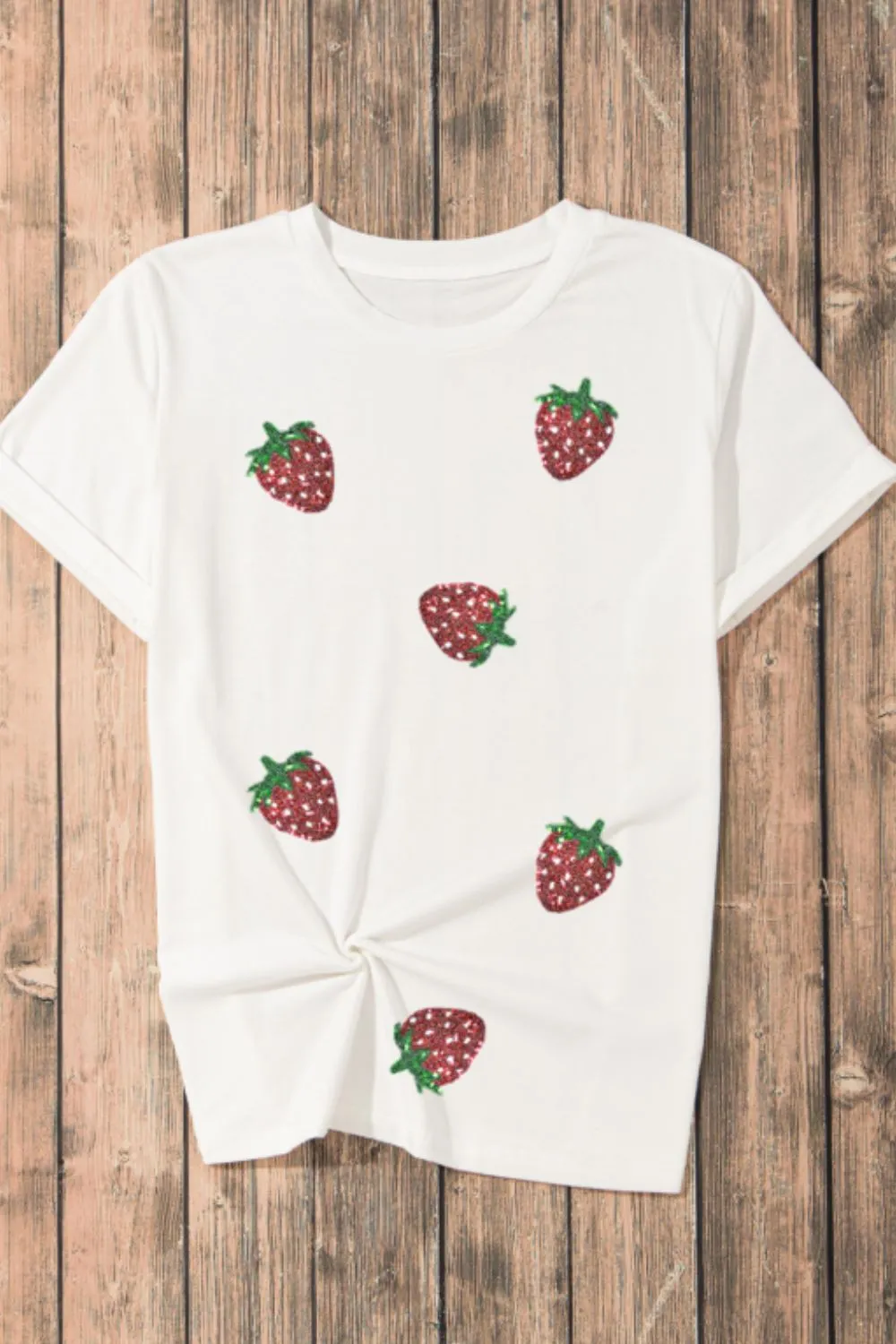 Sequin Strawberry Crew Neck Short Sleeve T Shirt - Image 6