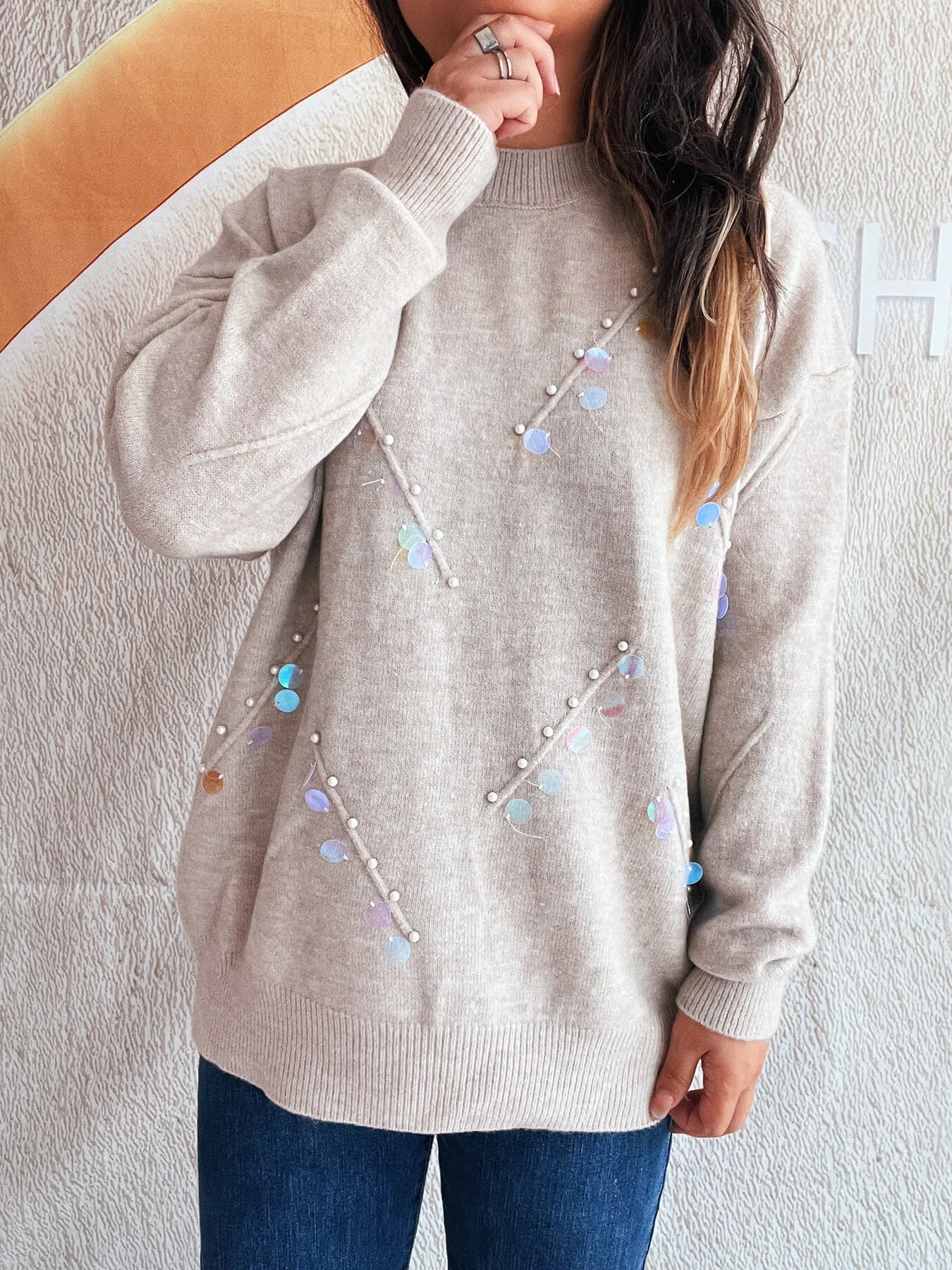 Sequined Embellished Round Neck Sweater - Image 5