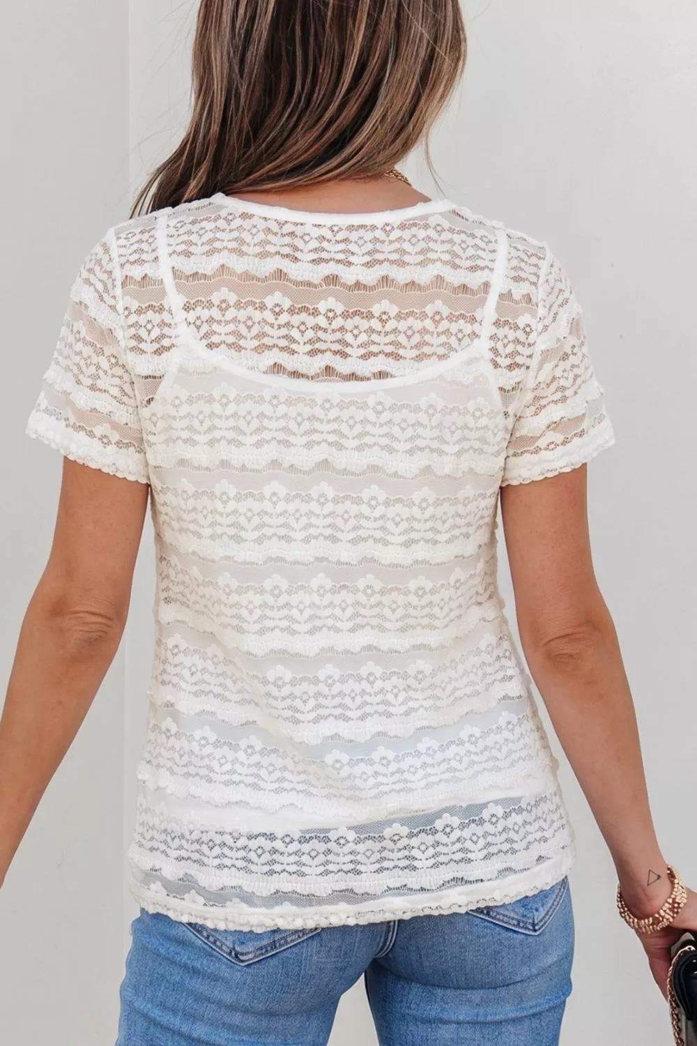 Sheer Lace Short Sleeve Top - Image 2