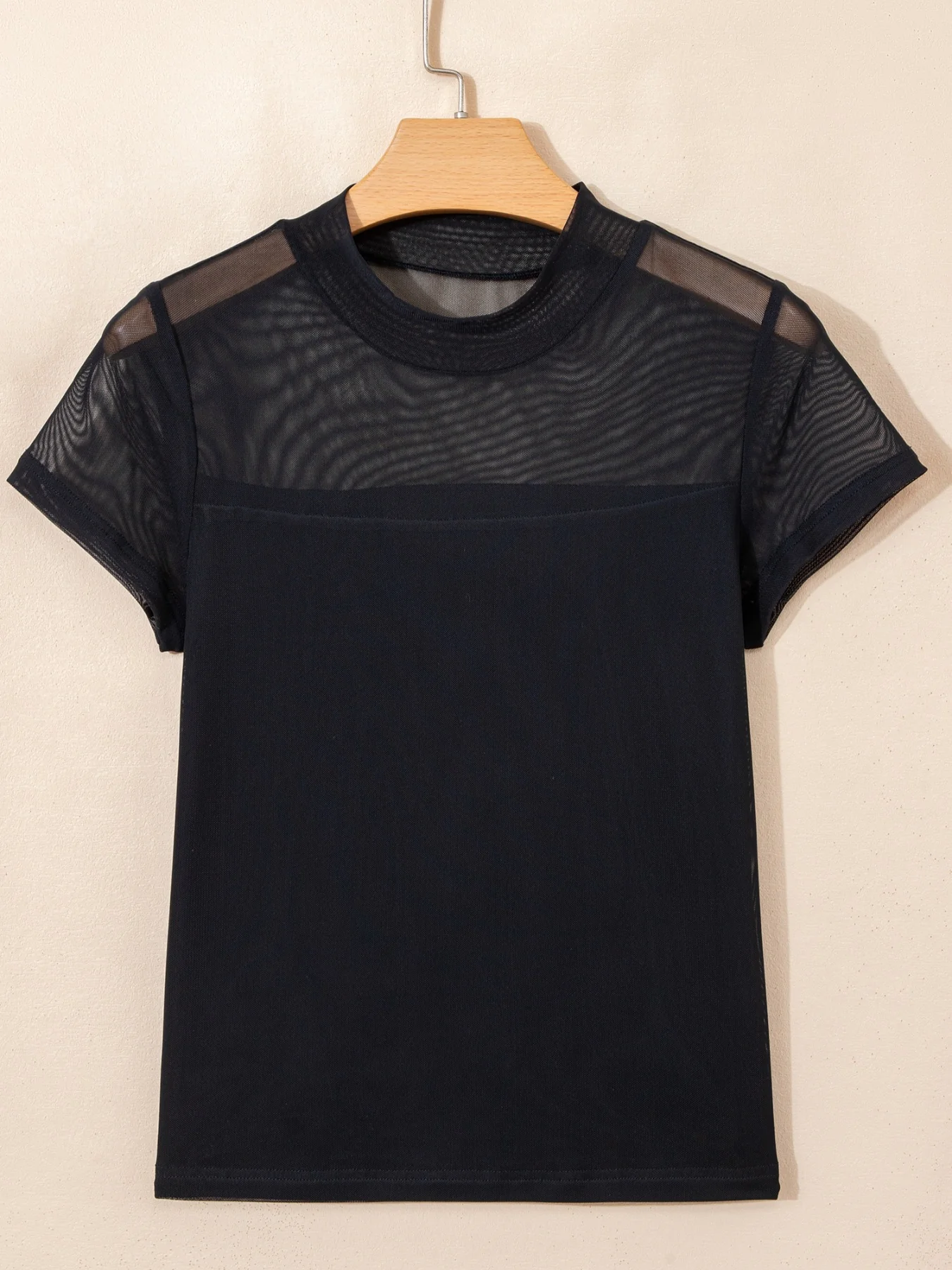 Sheer Mesh Patchwork Cap Sleeve T Shirt - Image 4