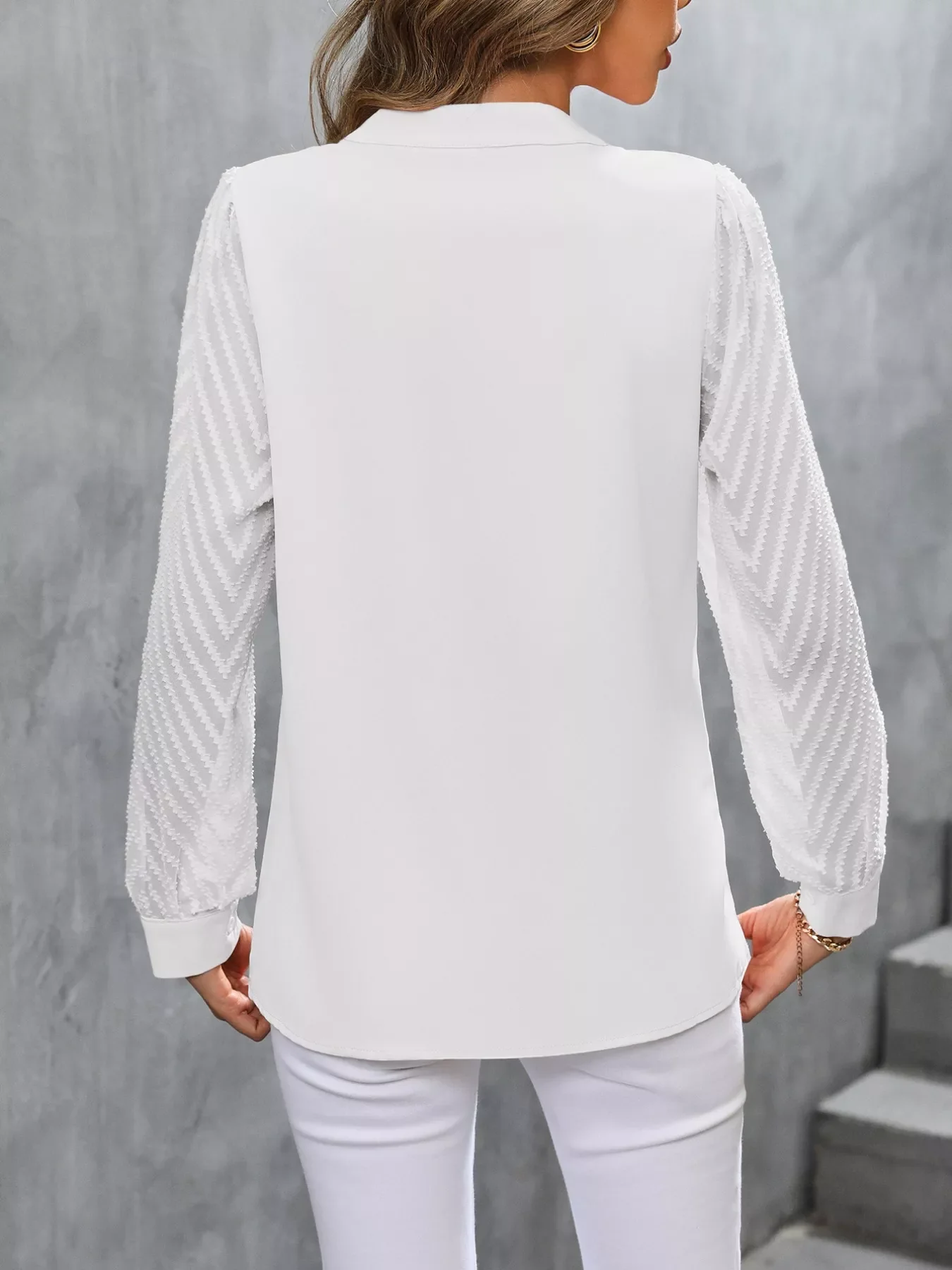 Sheer Sleeve V-Neck Blouse - Image 14
