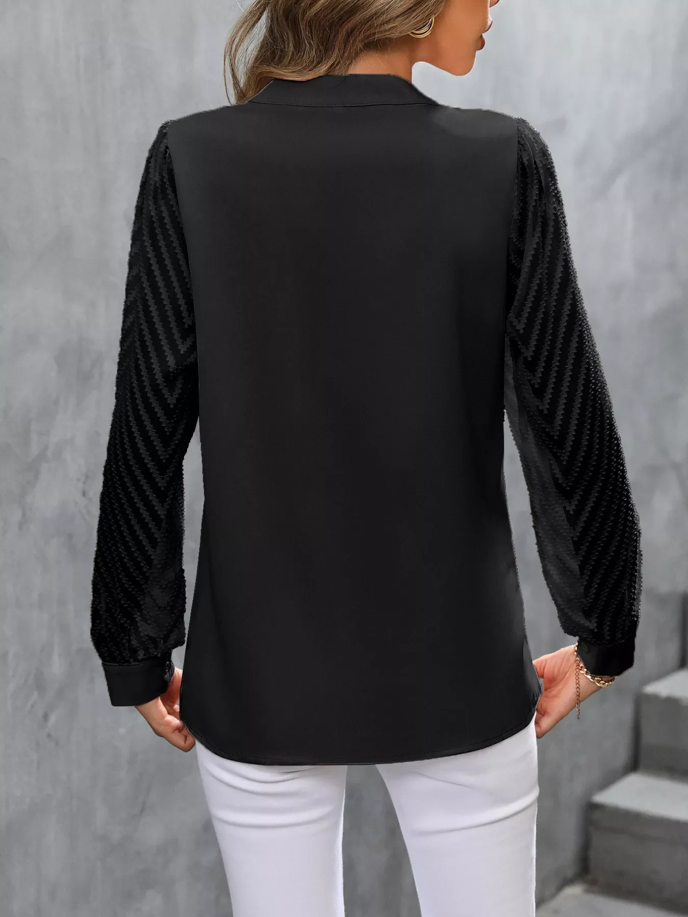 Sheer Sleeve V-Neck Blouse - Image 6