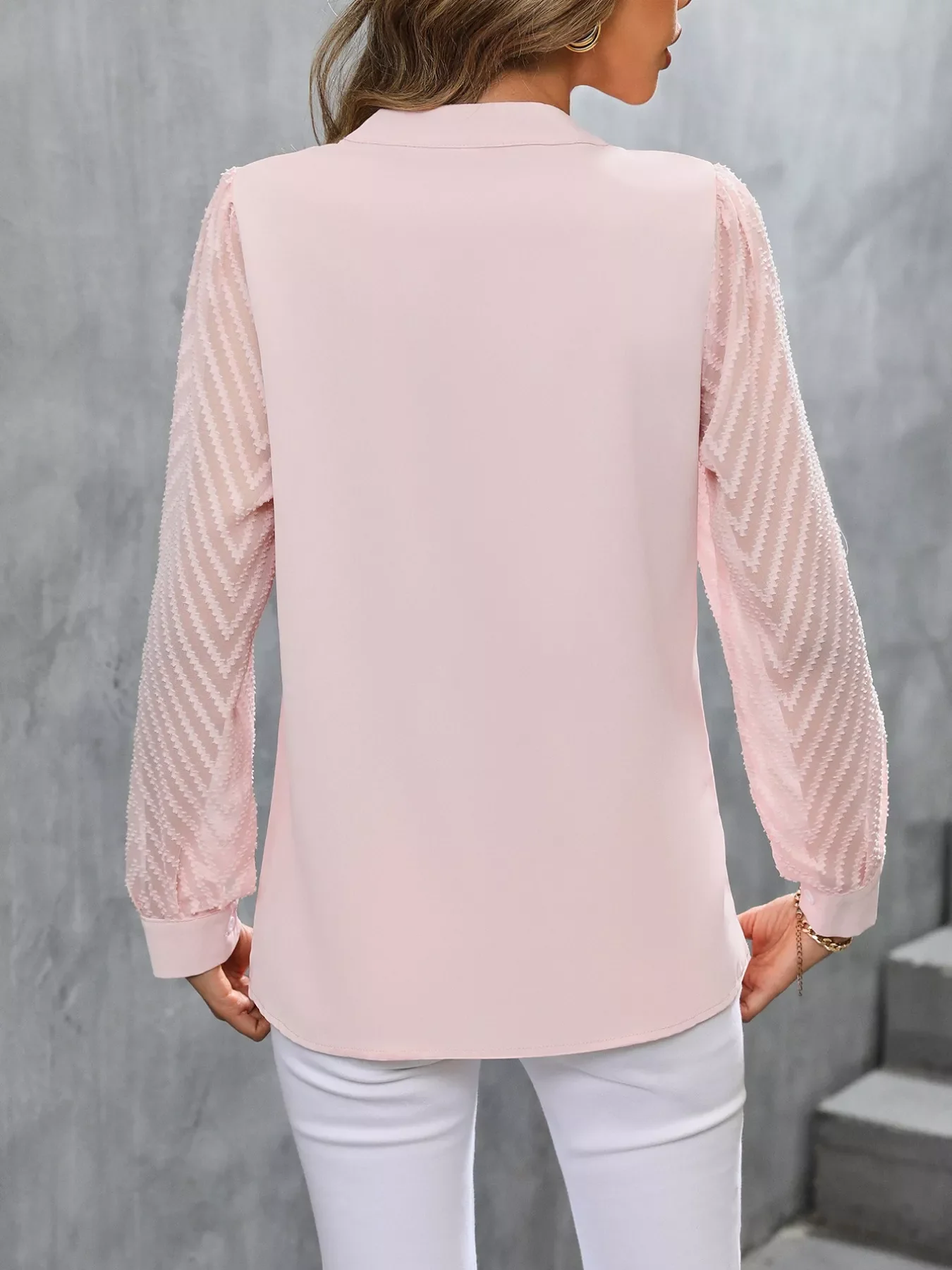 Sheer Sleeve V-Neck Blouse - Image 8