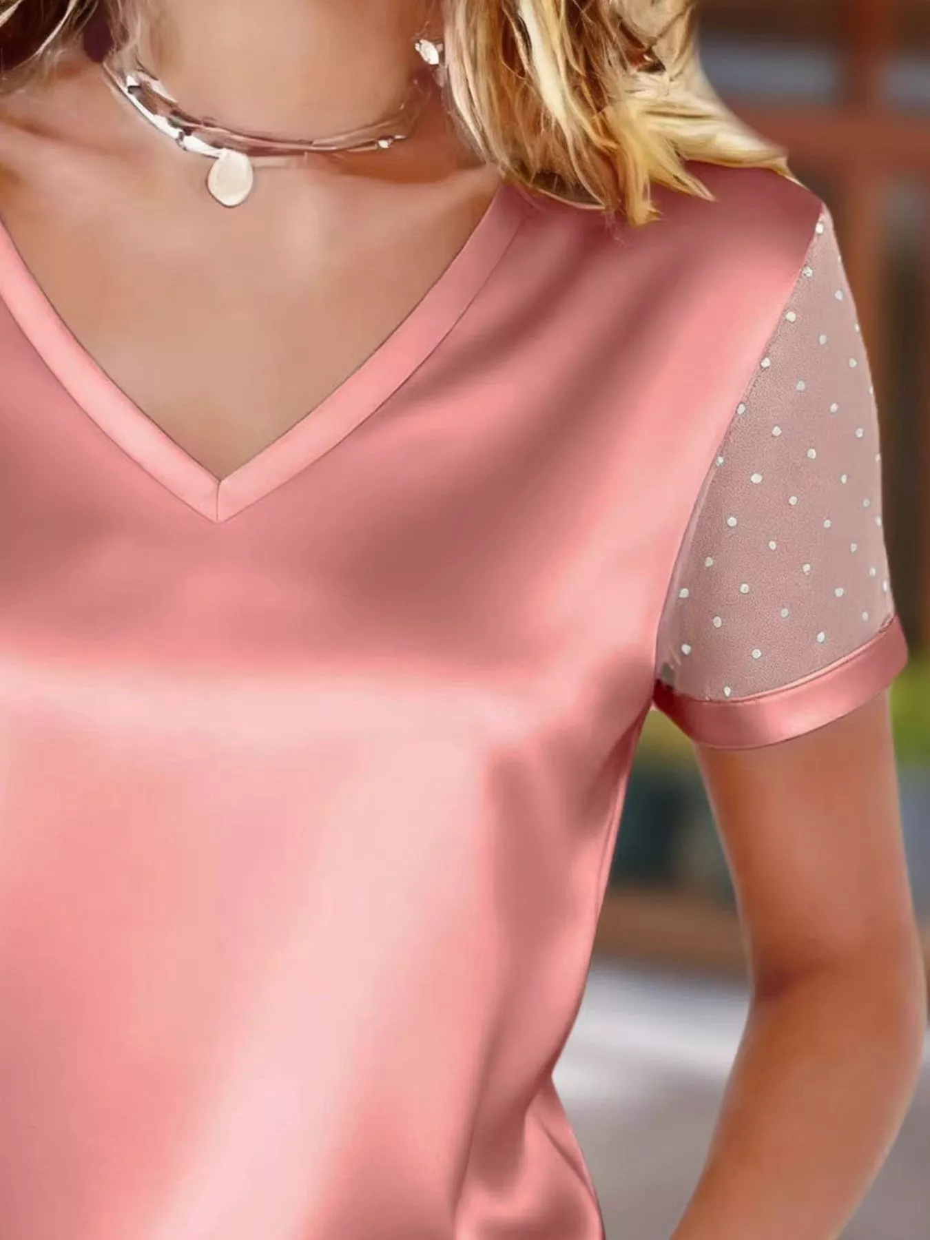 Sheer Sleeve V-Neck Top - Image 15