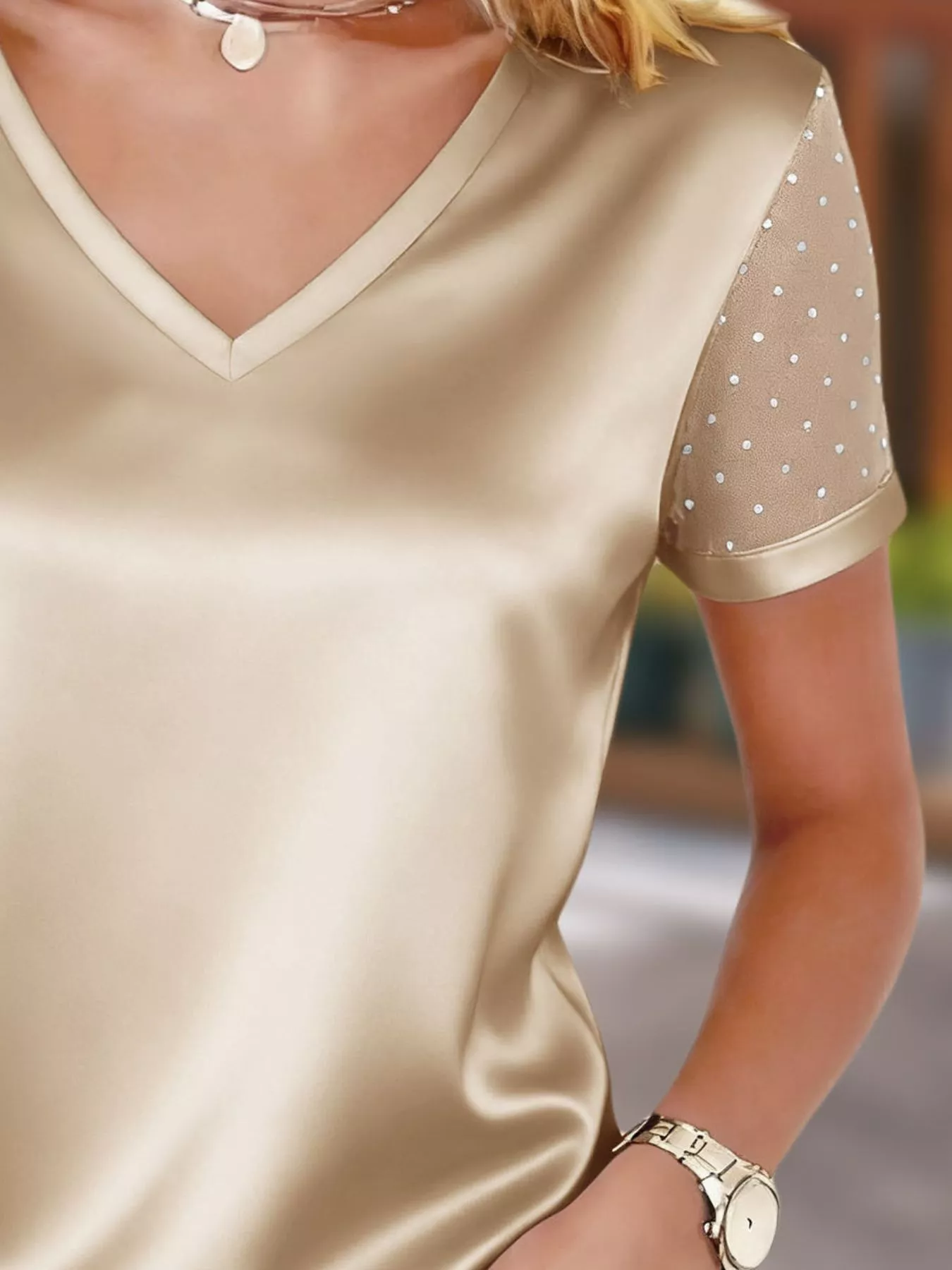 Sheer Sleeve V-Neck Top - Image 9
