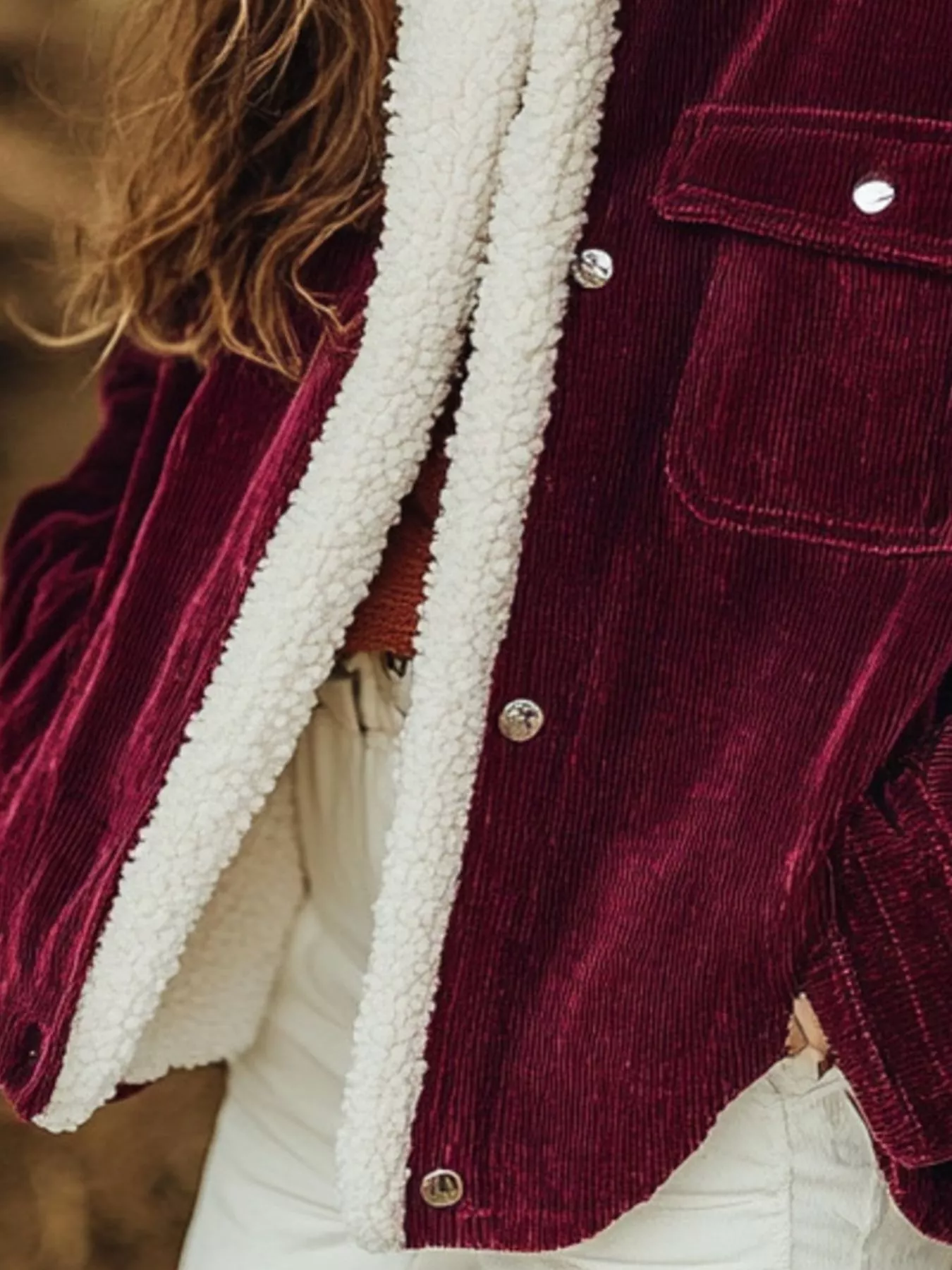 Sherpa Collar Corduroy Button-Up Jacket - Image 3