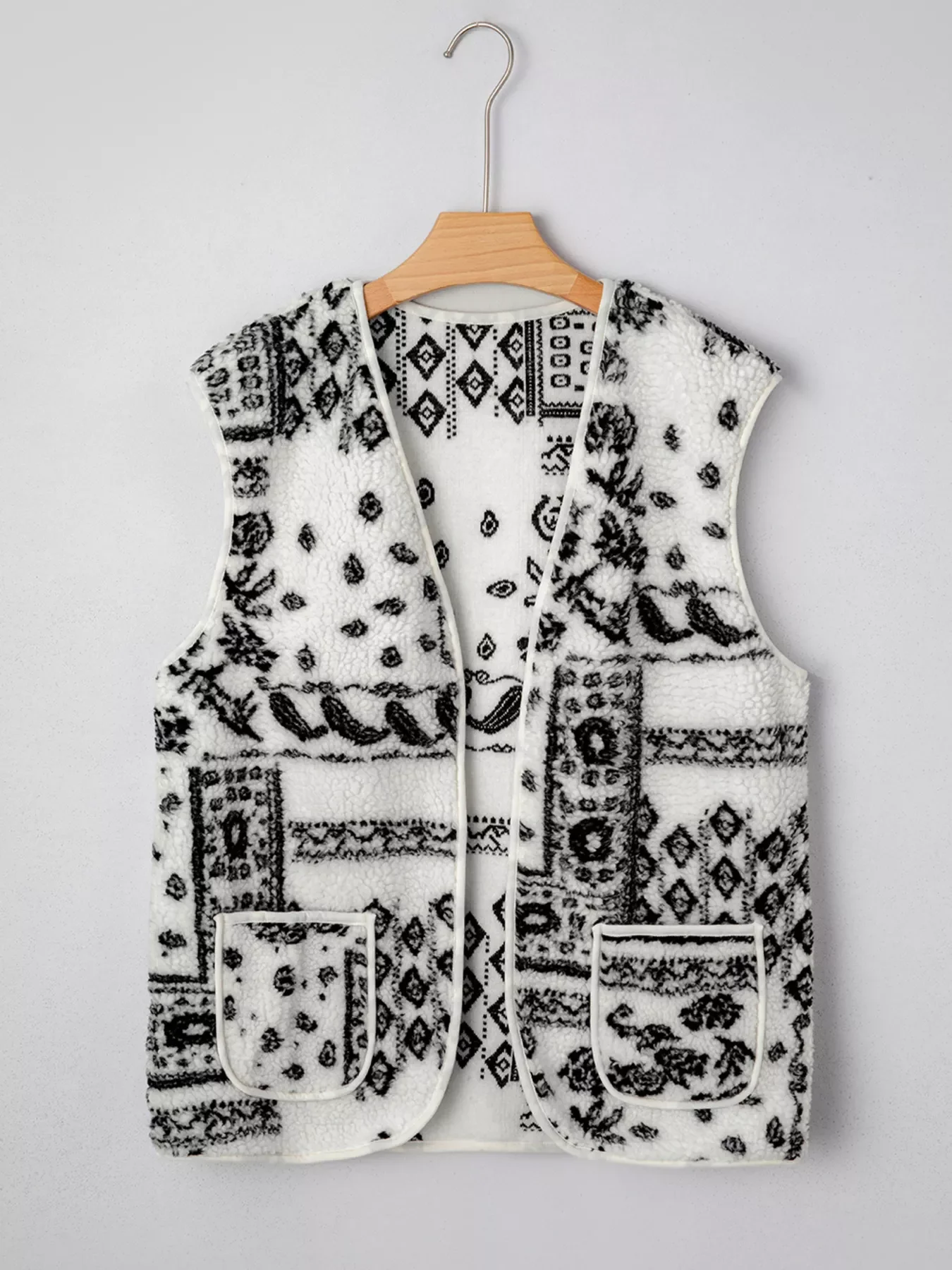 Sherpa Paisley Print Pocketed Western Fashion Vest Jacket - Image 3