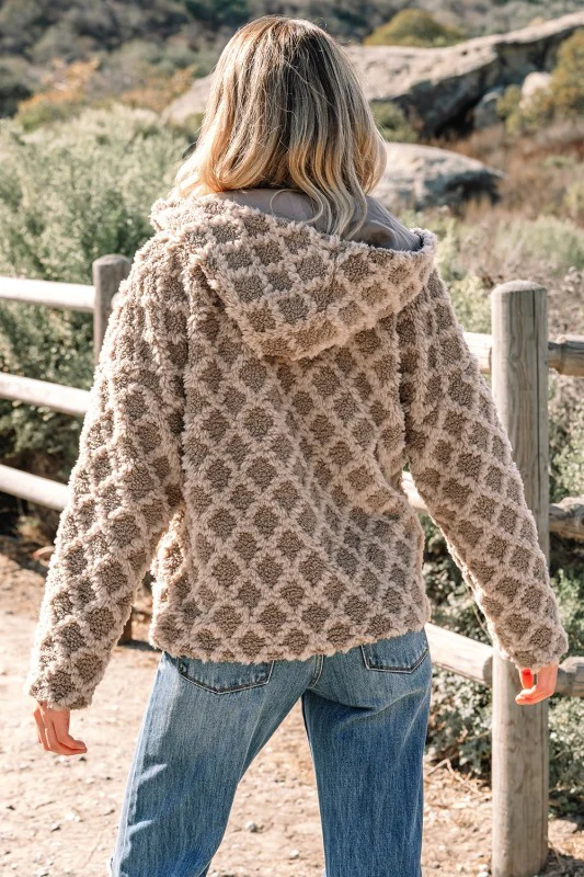 Sherpa Rhombus Textured Zip Up Hooded Jacket - Image 2