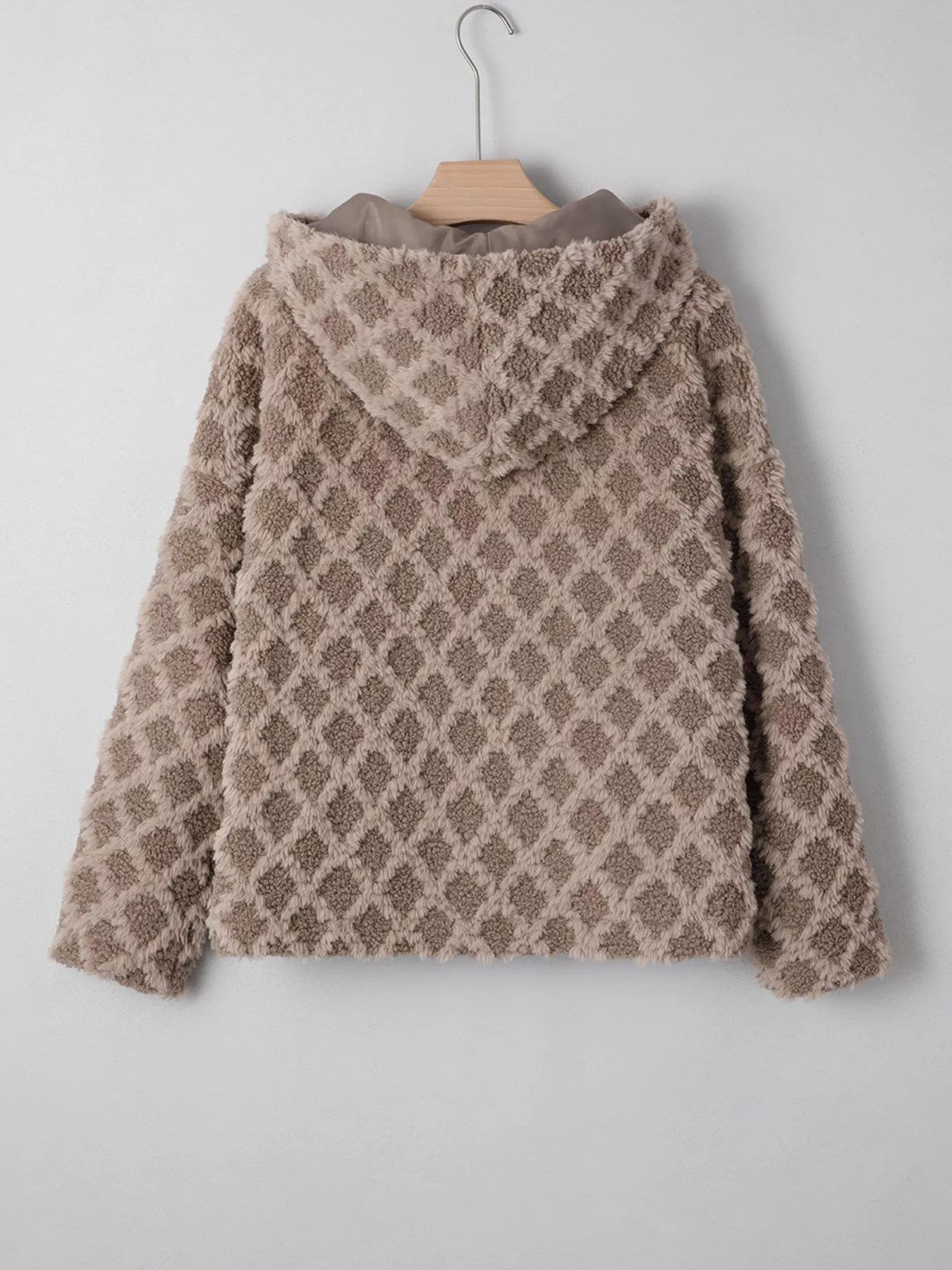 Sherpa Rhombus Zip Up Side Pocket Hooded Jacket - Image 5