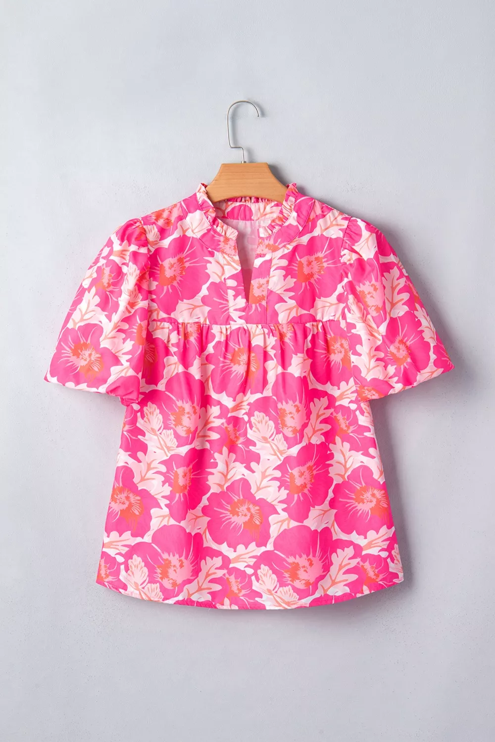Short Bubble Sleeve Summer Floral Blouse - Image 2