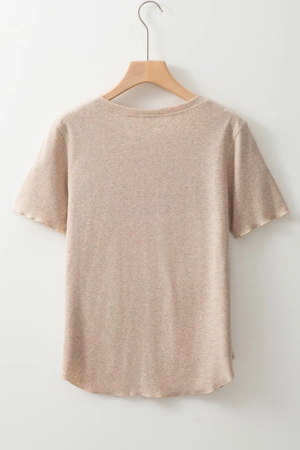 Short Sleeve Half Button Ribbed Knit Top - Image 6