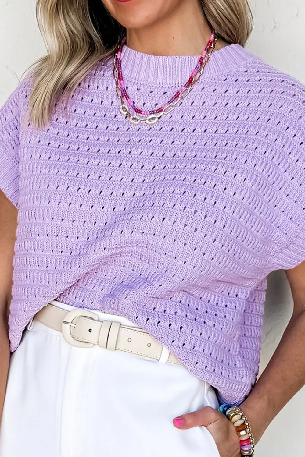 Short Sleeve Knit Sweater Top - Image 5