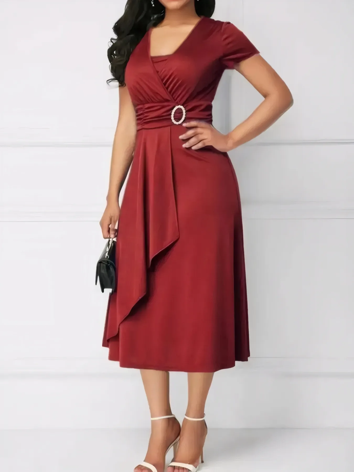 Short Sleeve Midi Wrap Dress with Belt Detail - Image 9