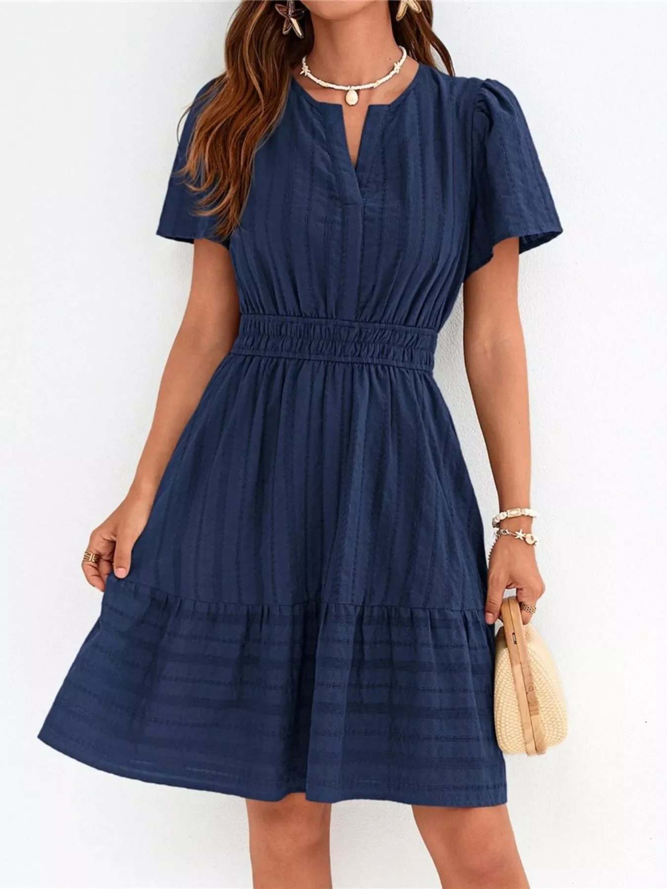 Short Sleeve Smocked Waist Tiered Dress - Image 32