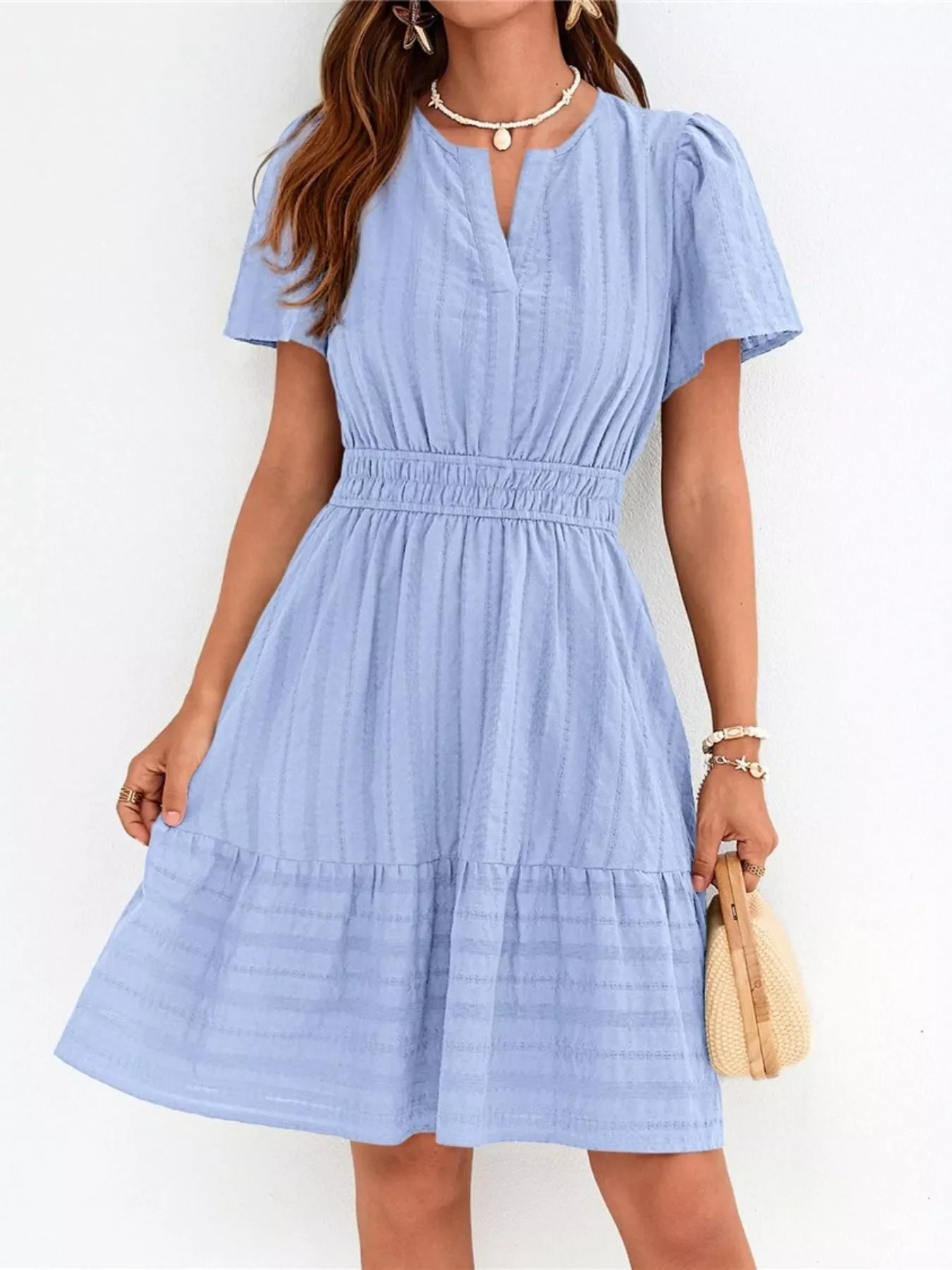 Short Sleeve Smocked Waist Tiered Dress - Image 8
