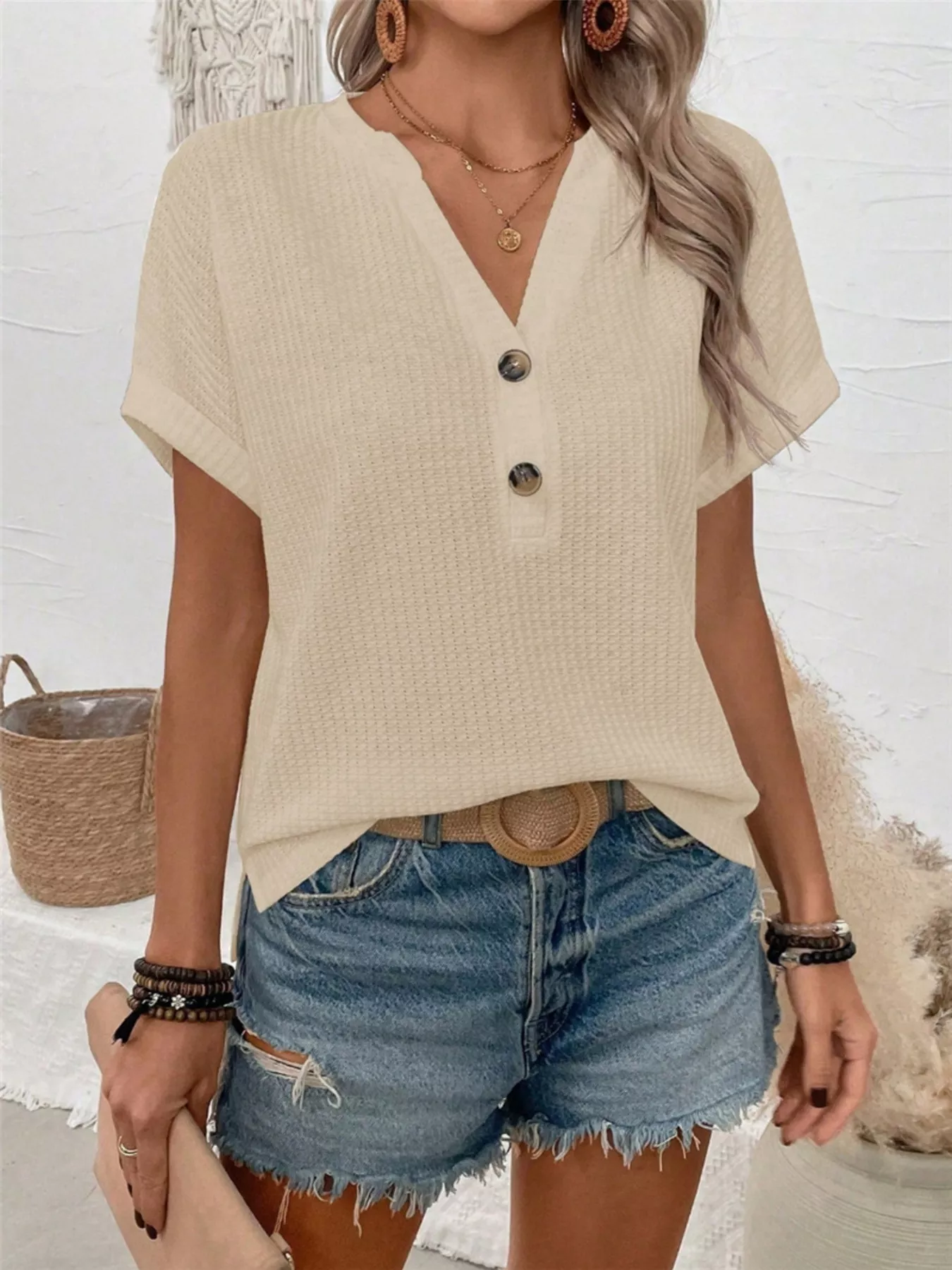 Short Sleeve Waffle Knit T-Shirt - Image 6