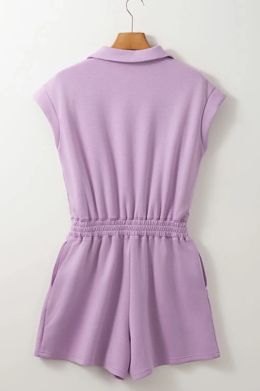 Short Sleeve Zipper Collared Elastic High Waist Romper - Image 5