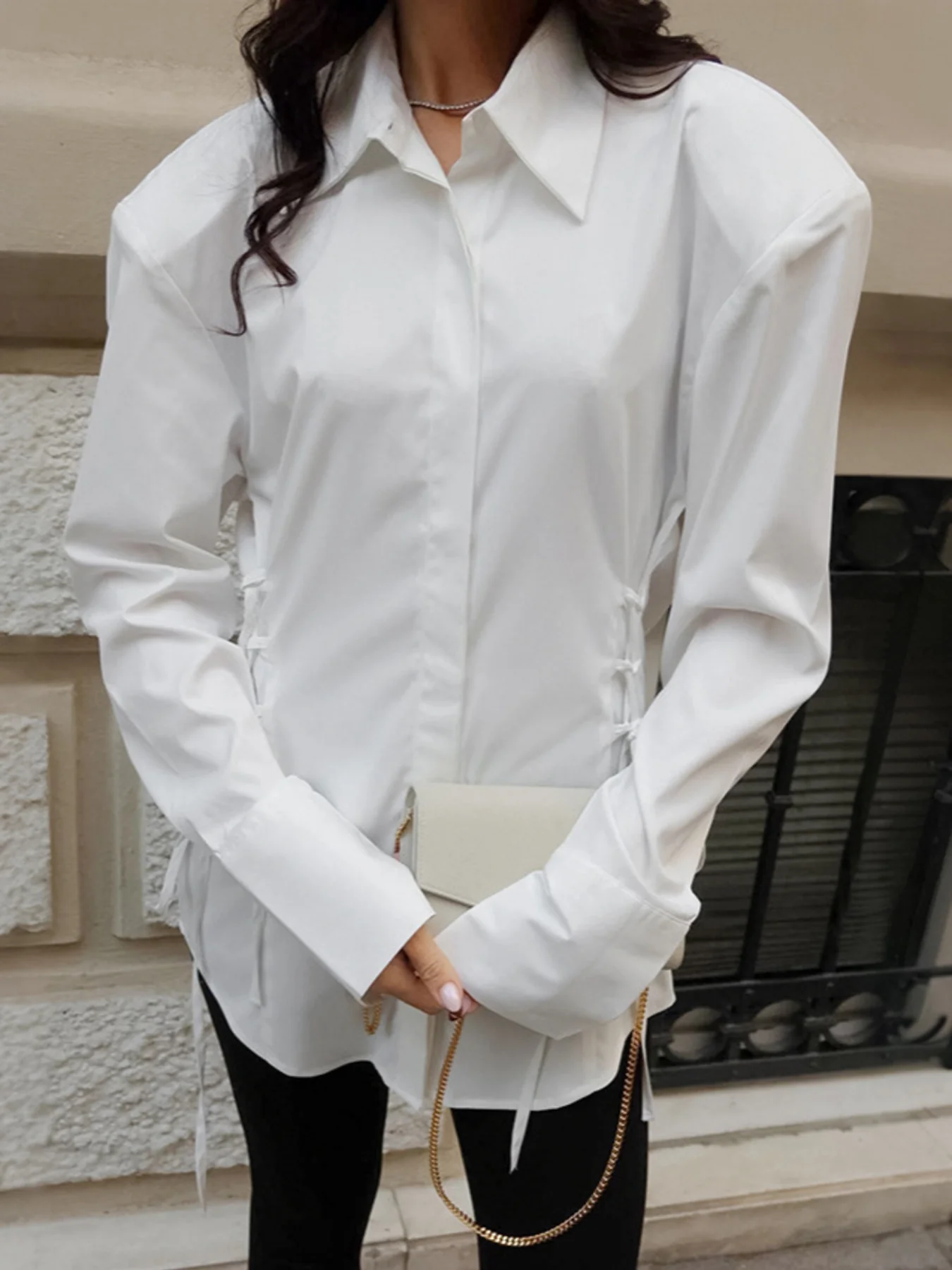 Side Lace Up Button Up Shirt - Image 2