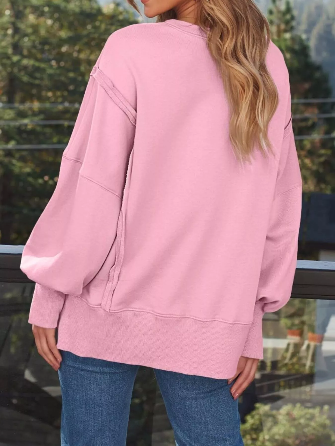 Side Slit Long Sleeve Oversized Sweatshirt - Image 12