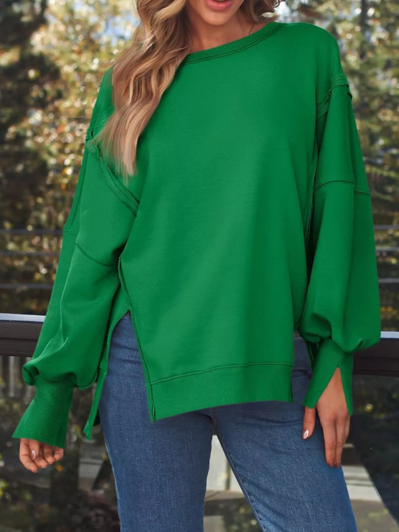 Side Slit Long Sleeve Oversized Sweatshirt - Image 18