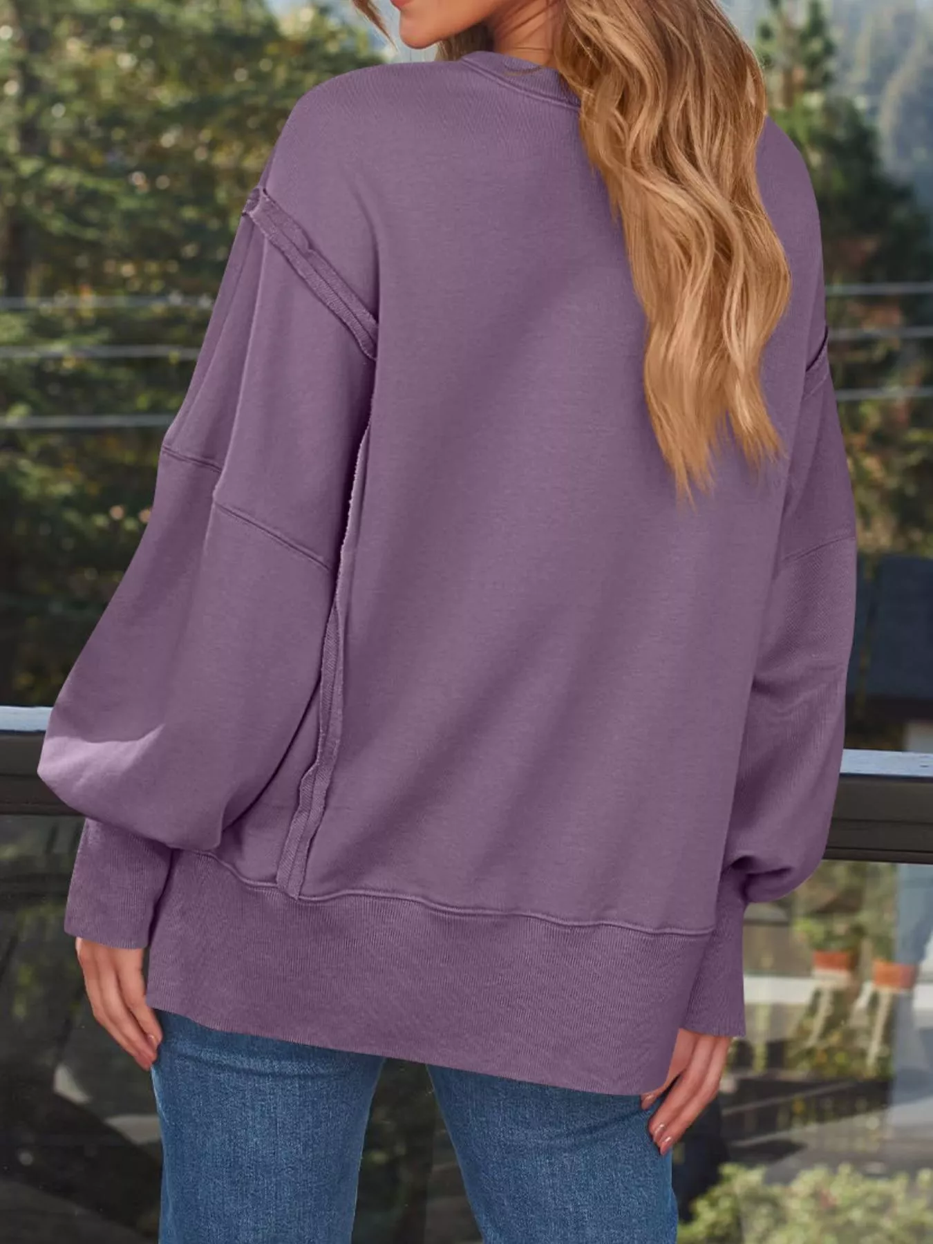 Side Slit Long Sleeve Oversized Sweatshirt - Image 32