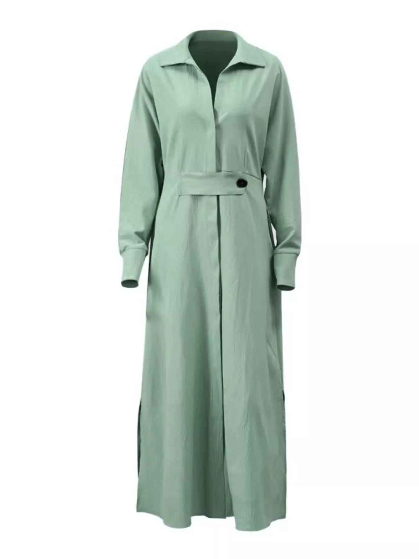 Side Slit Long Sleeve Shirt Dress - Image 4