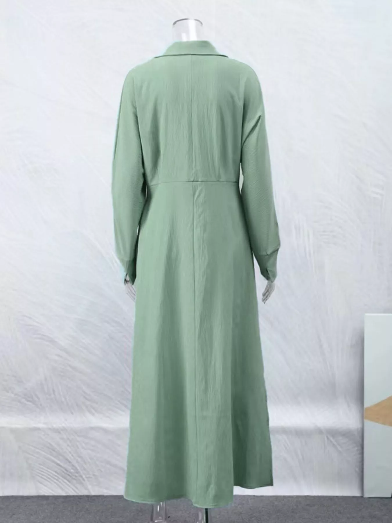 Side Slit Long Sleeve Shirt Dress - Image 7