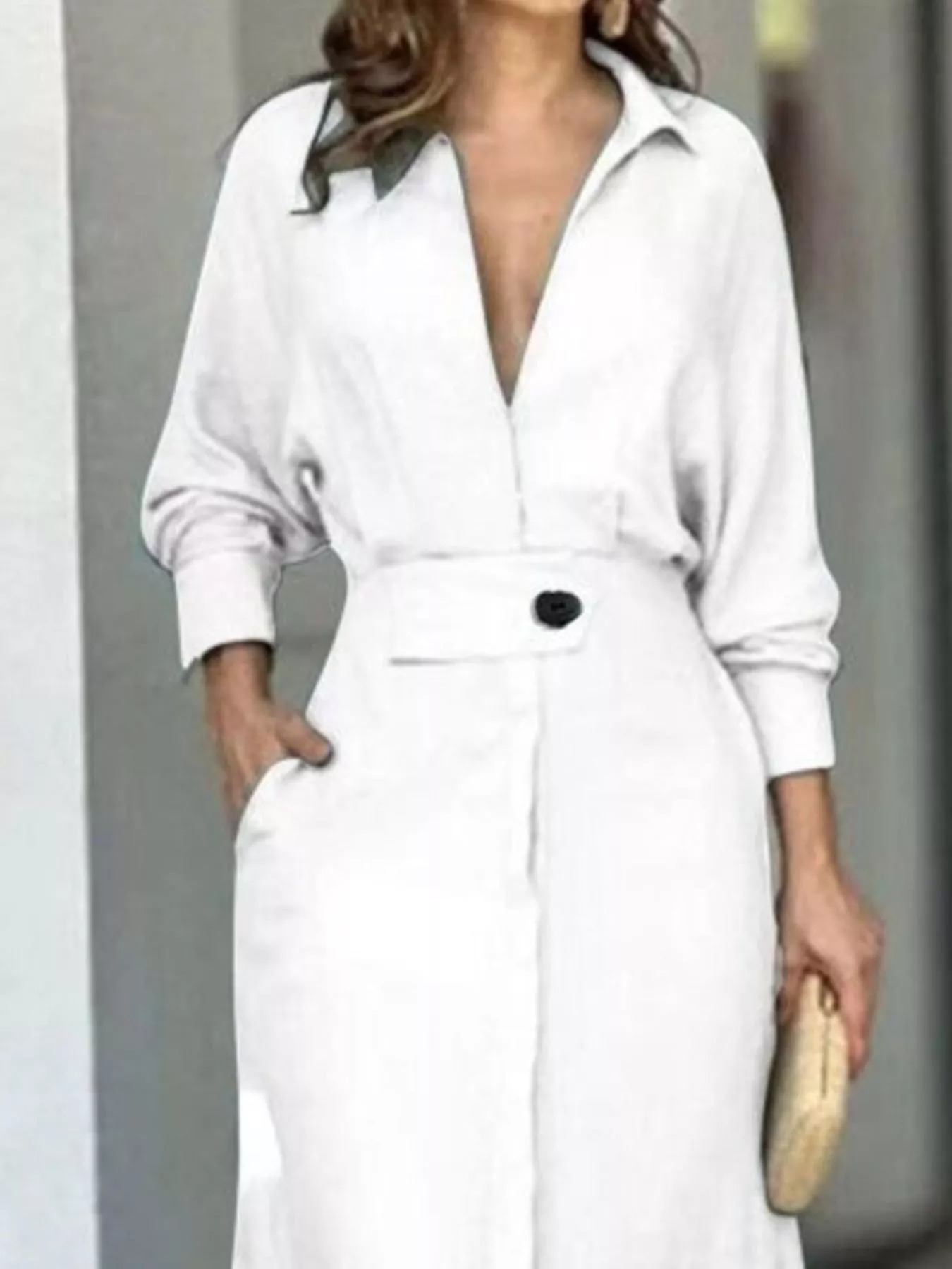 Side Slit Long Sleeve Shirt Dress - Image 9