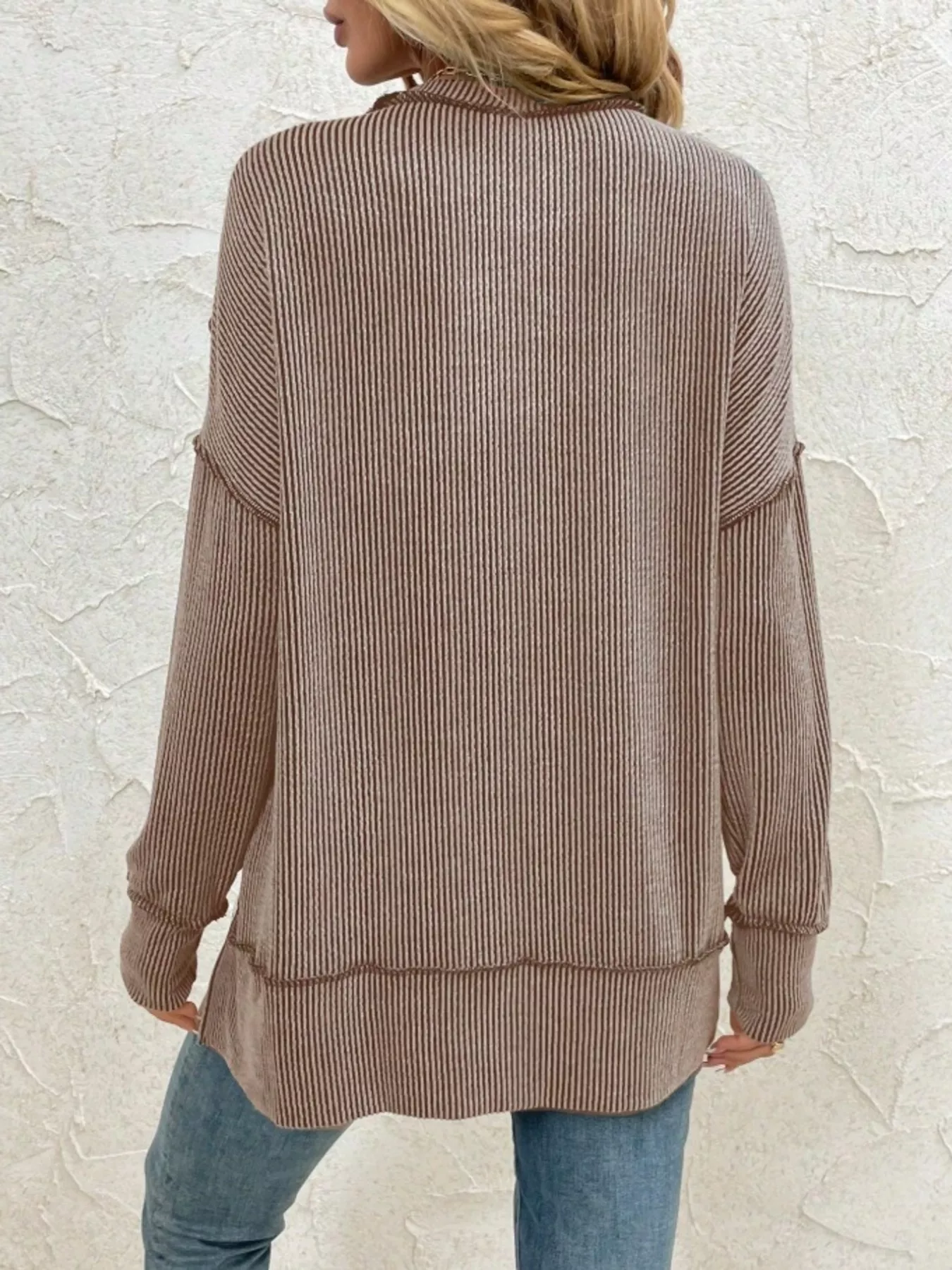 Side Slit Round Neck Dropped Shoulder Sweatshirt - Image 15