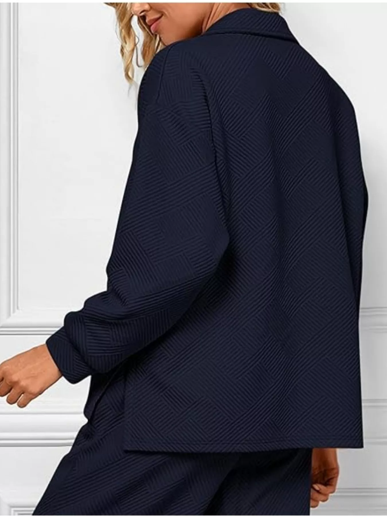 Side Slit Textured Top and Drawstring Pants Set - Image 20