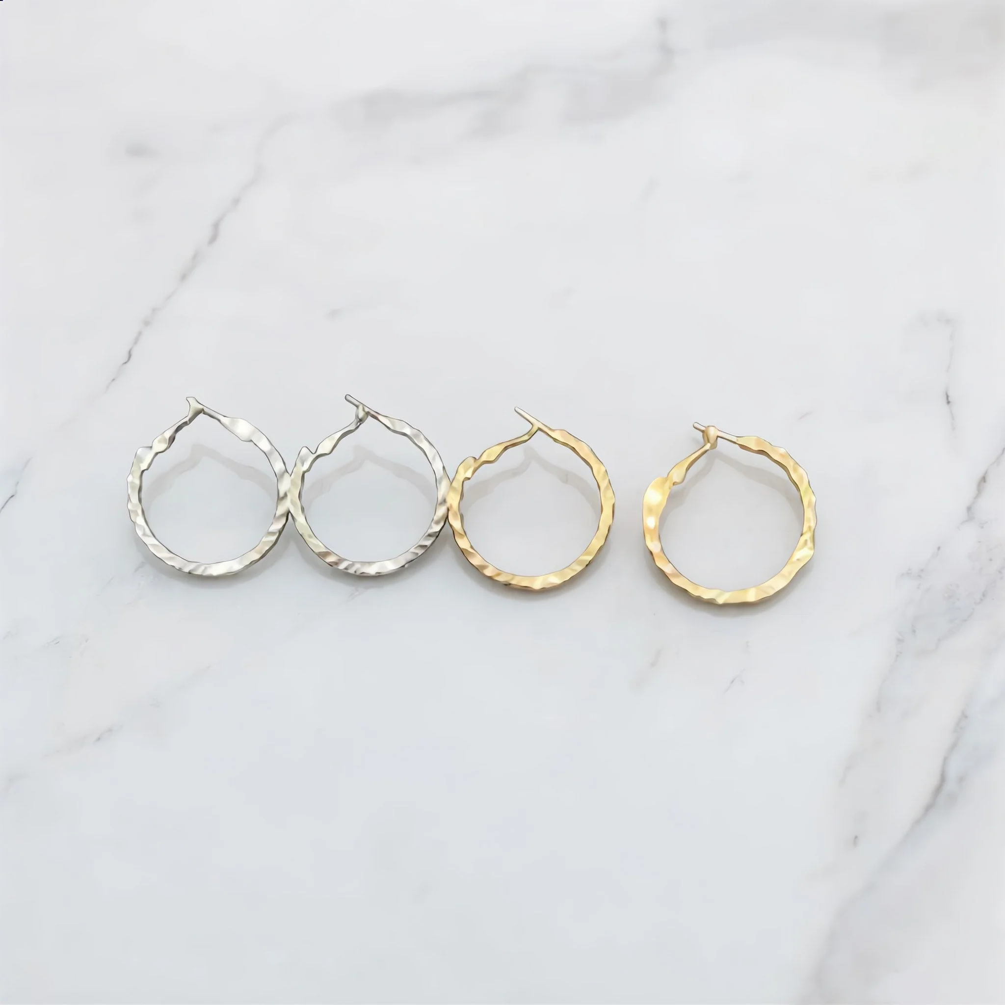 Silver and Gold Hammered Metal Hoop Earrings